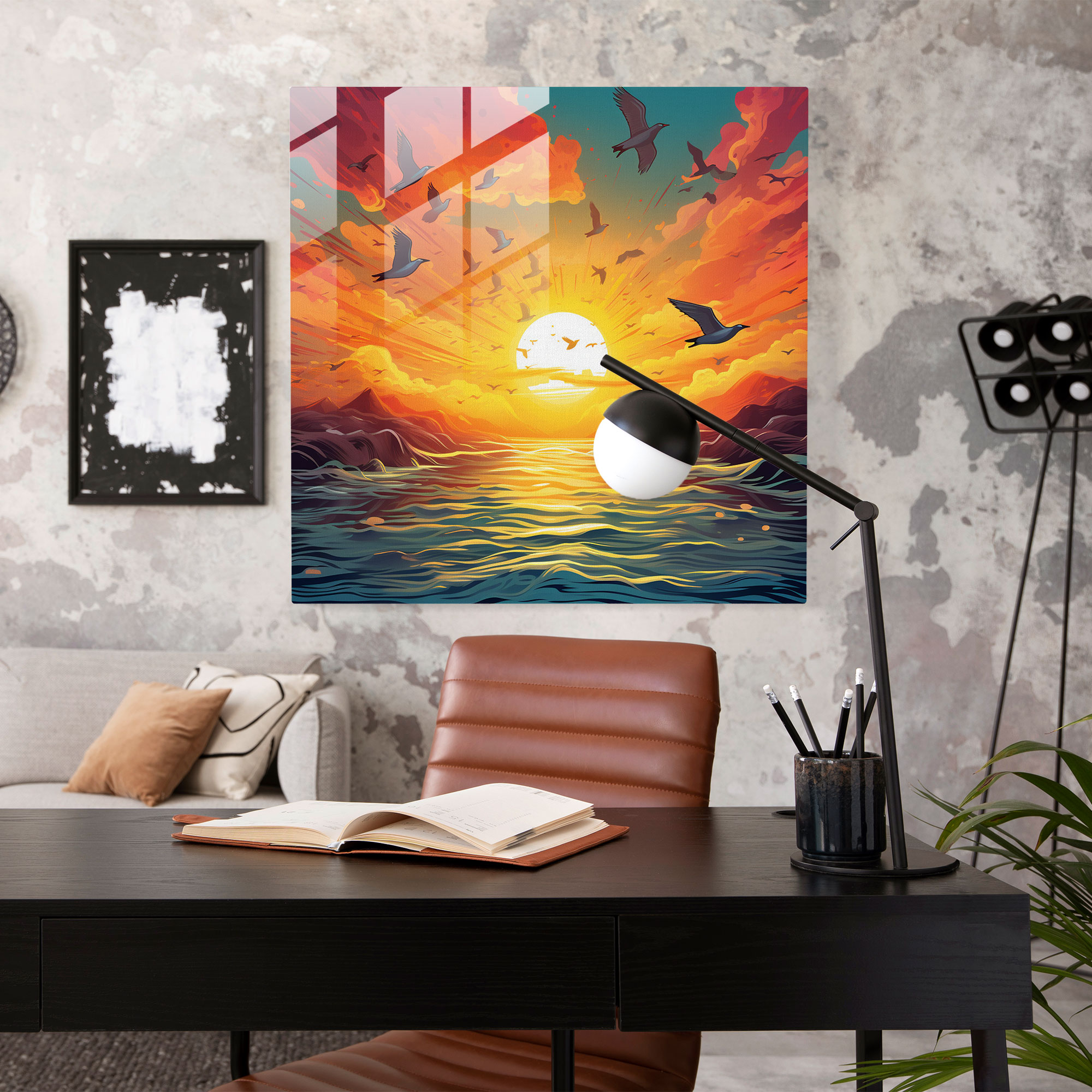 Flight Of Dawn Glass Print - Sunrise, Digital Illustration, Wall Decoration, Sunrise