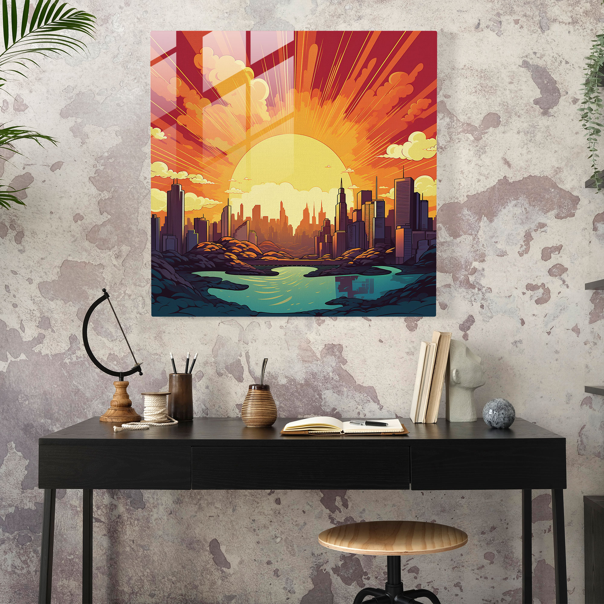 Sunrise Cityscape Glass Print - Sunrise, Glass Print, Energy, City Skyline