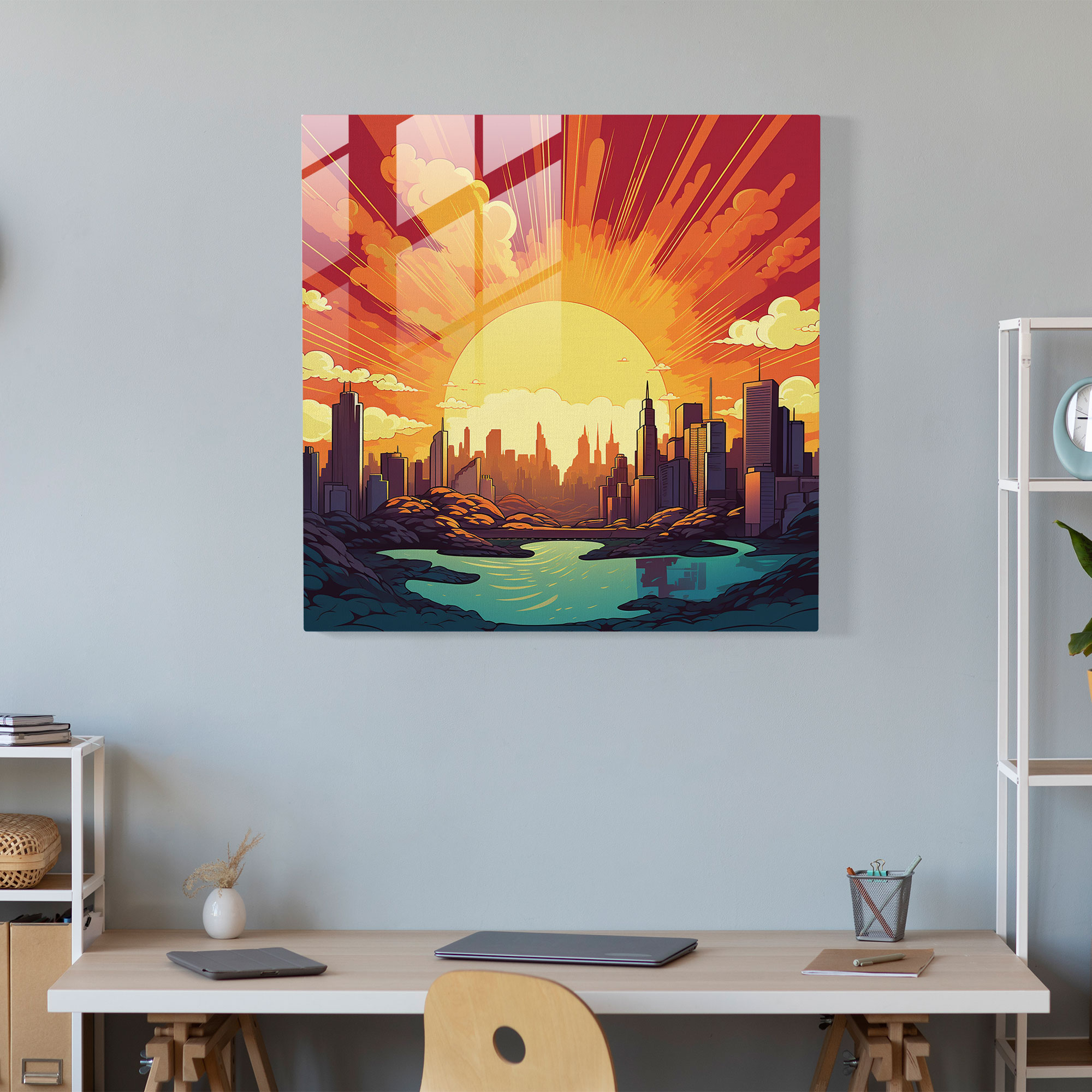 Sunrise Cityscape Glass Print - Sunrise, Glass Print, Energy, City Skyline