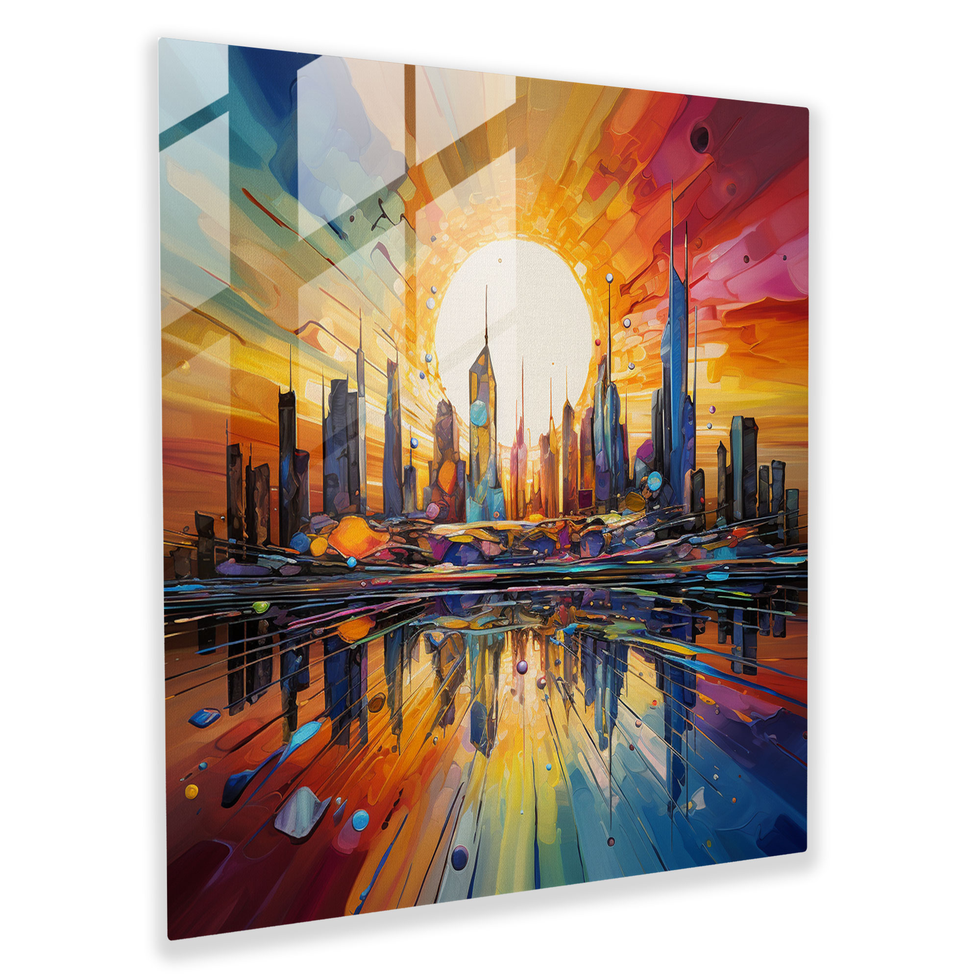 Sunrise Glass Print - Abstract Cityscape - Sunrise, Glass Art, Energetic, Glass Print