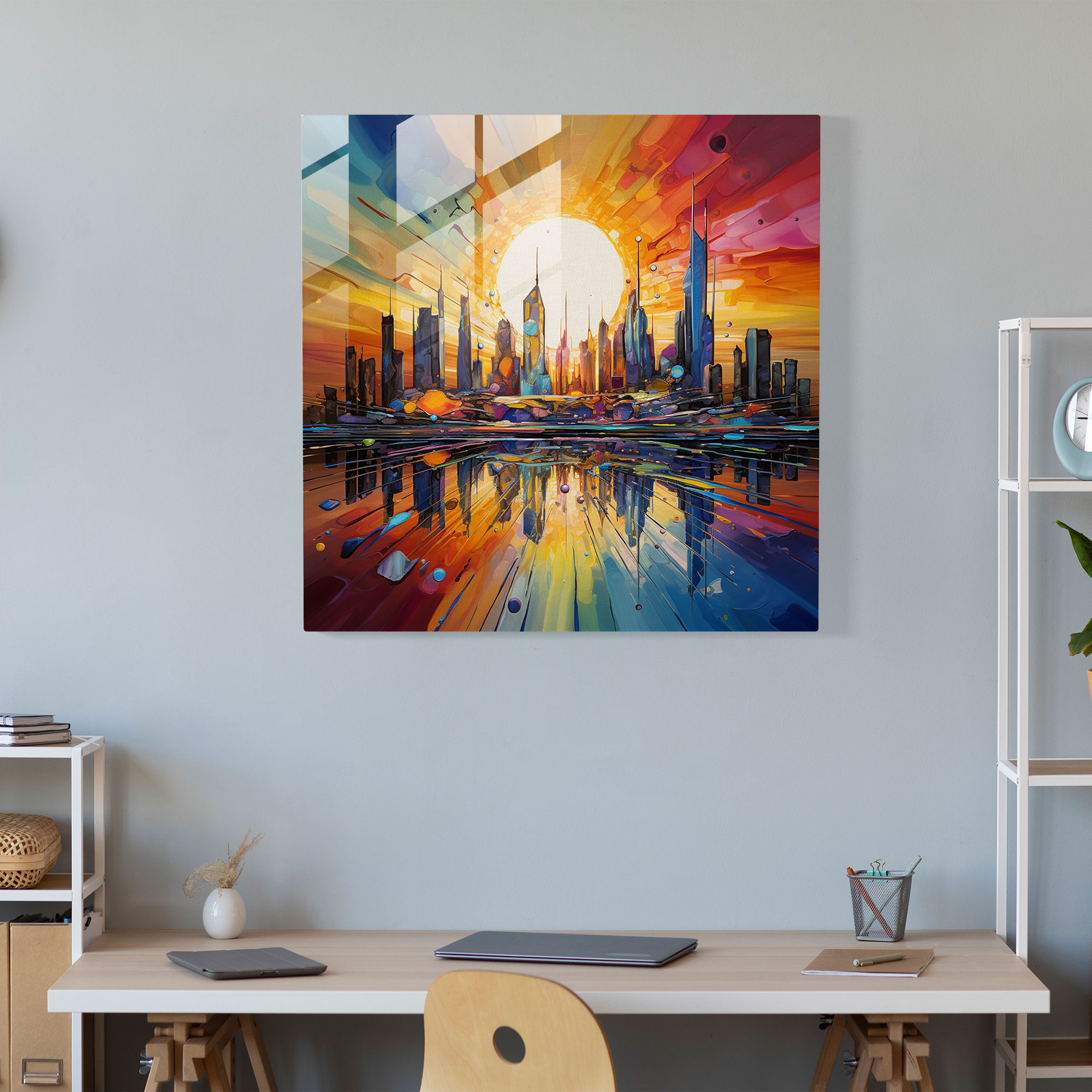 Sunrise Glass Print - Abstract Cityscape - Sunrise, Glass Art, Energetic, Glass Print