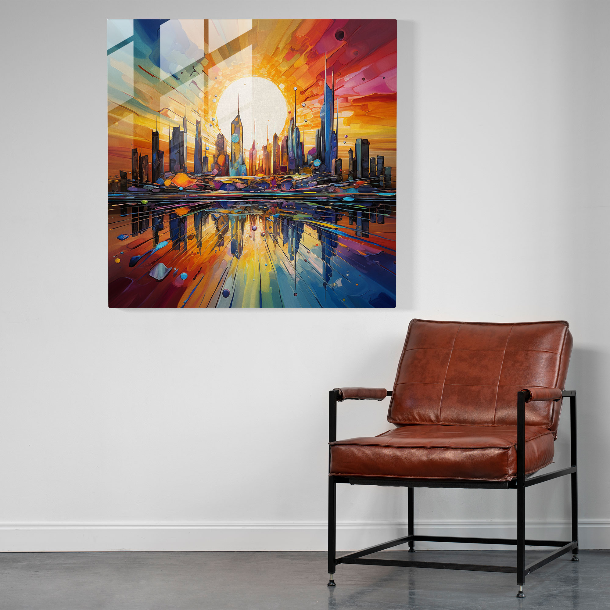 Sunrise Glass Print - Abstract Cityscape - Sunrise, Glass Art, Energetic, Glass Print