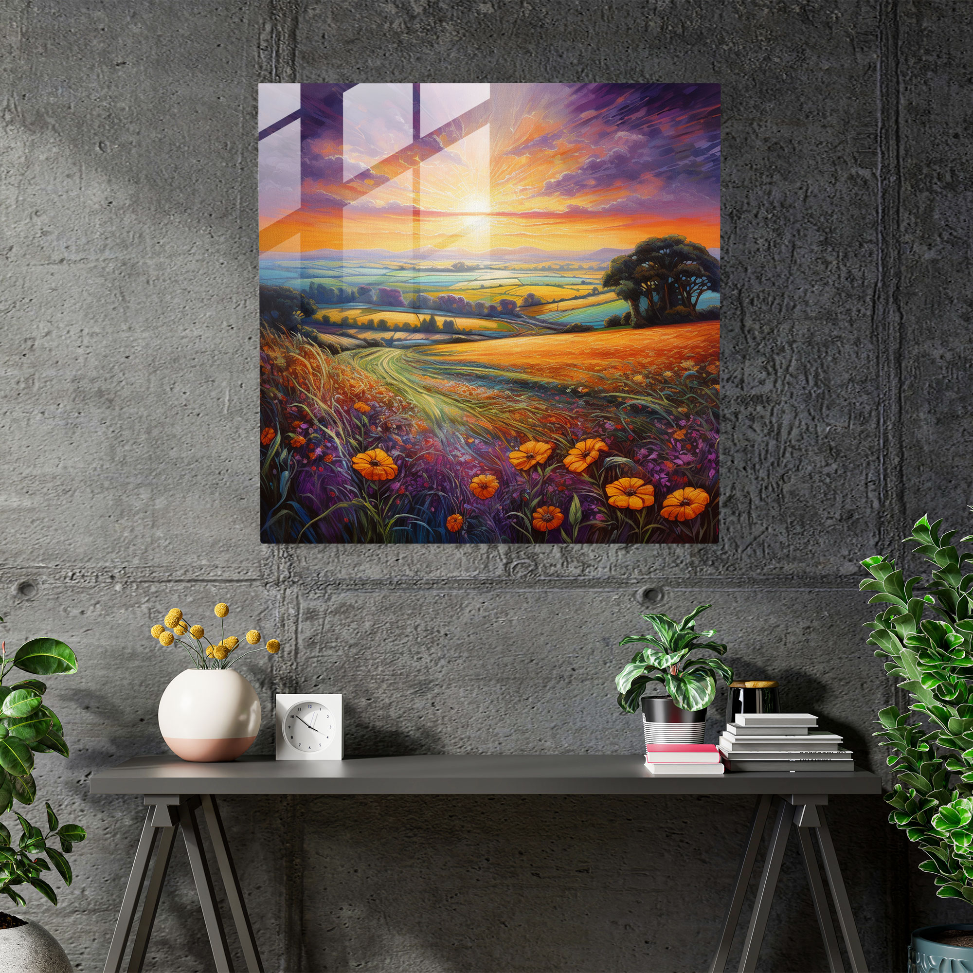 Sunrise Glass Print - Countryside Serenity - Sunrise, Glass Print, Glass Wall Art, Glass Art