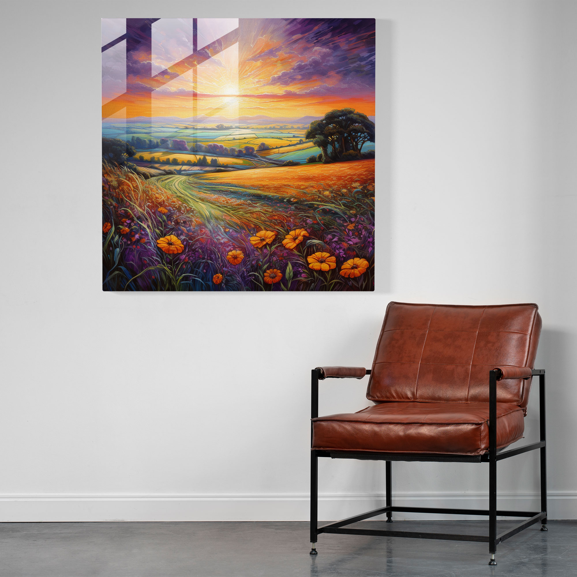 Sunrise Glass Print - Countryside Serenity - Sunrise, Glass Print, Glass Wall Art, Glass Art