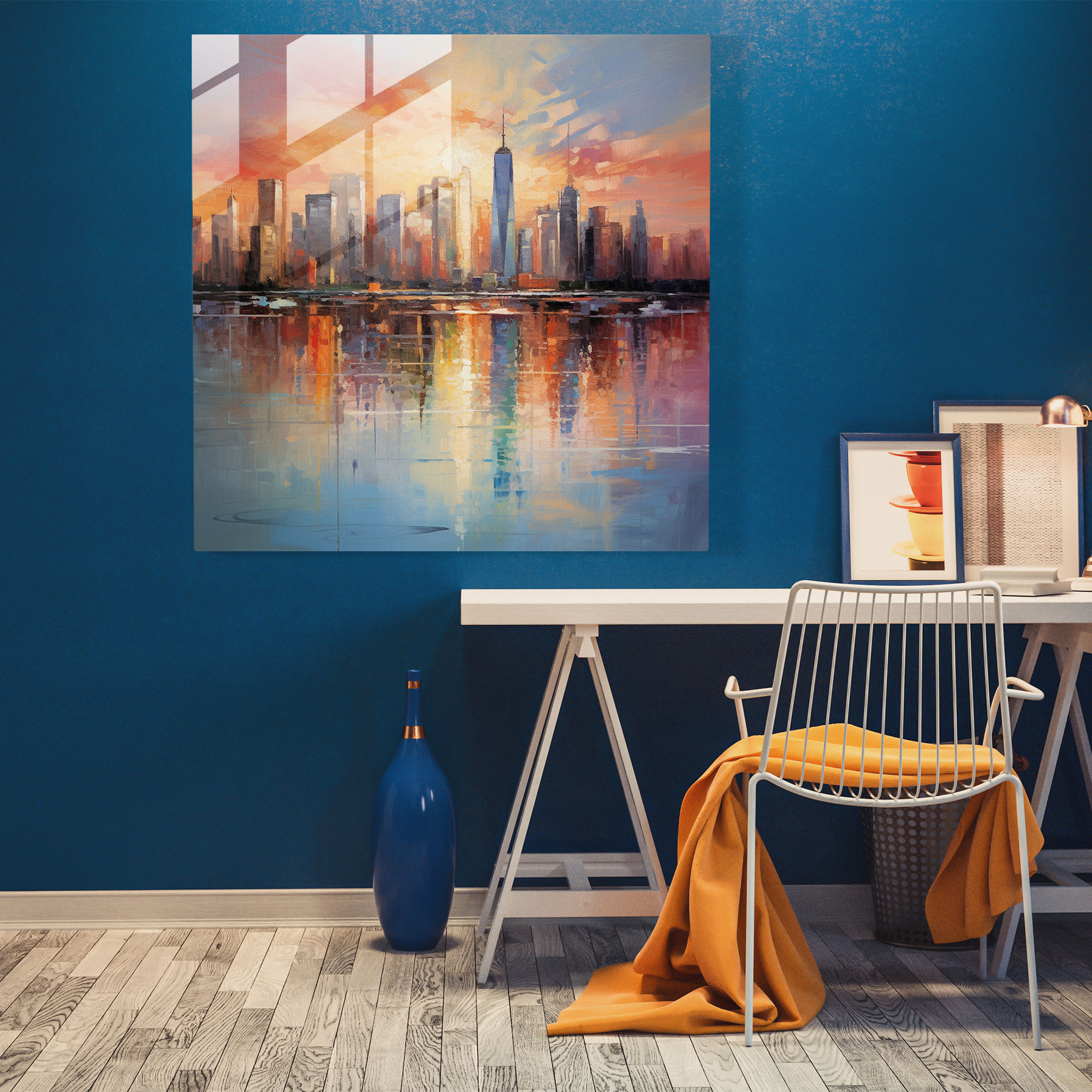Vibrant City Sunrise Glass Print - Sunrise, Glass Art, Home Decoration, Reflections