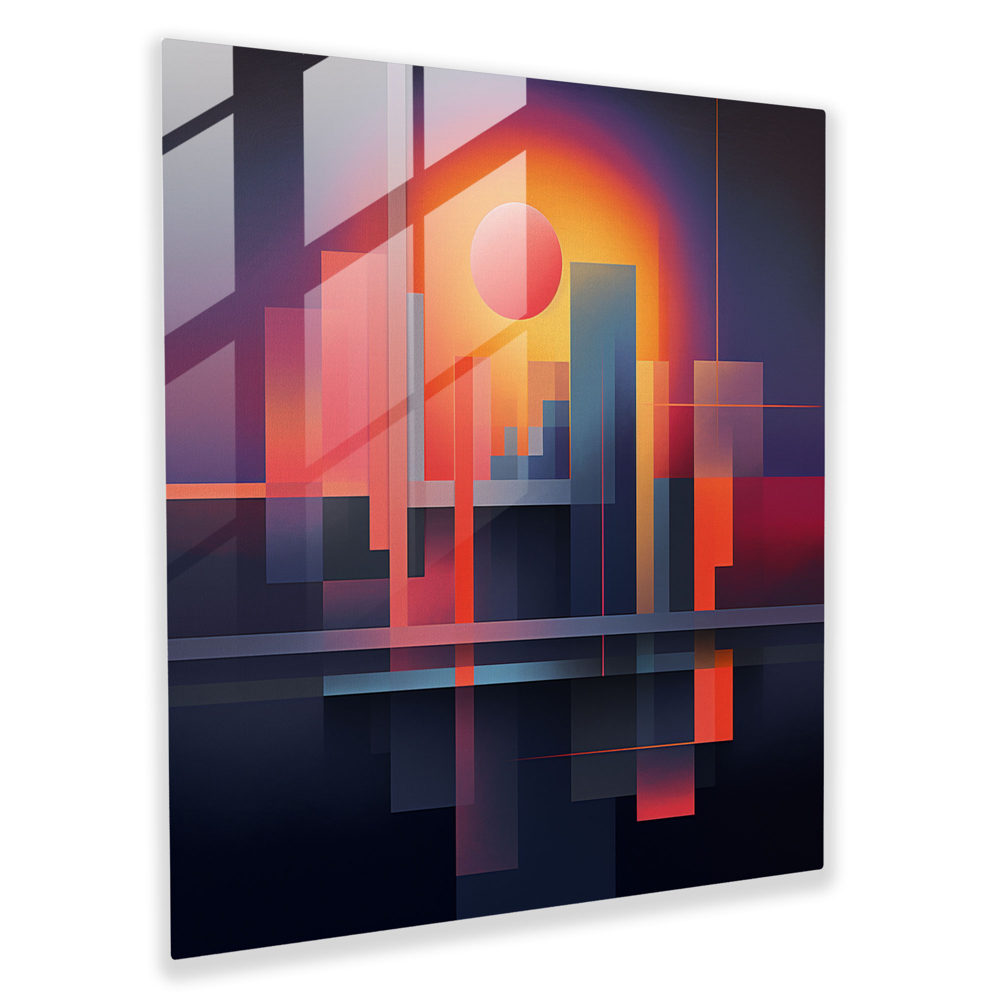 Dawn Of Shapes Glass Print - Sunrise, Intersecting Shapes, Glass Print, Glass Wall Art