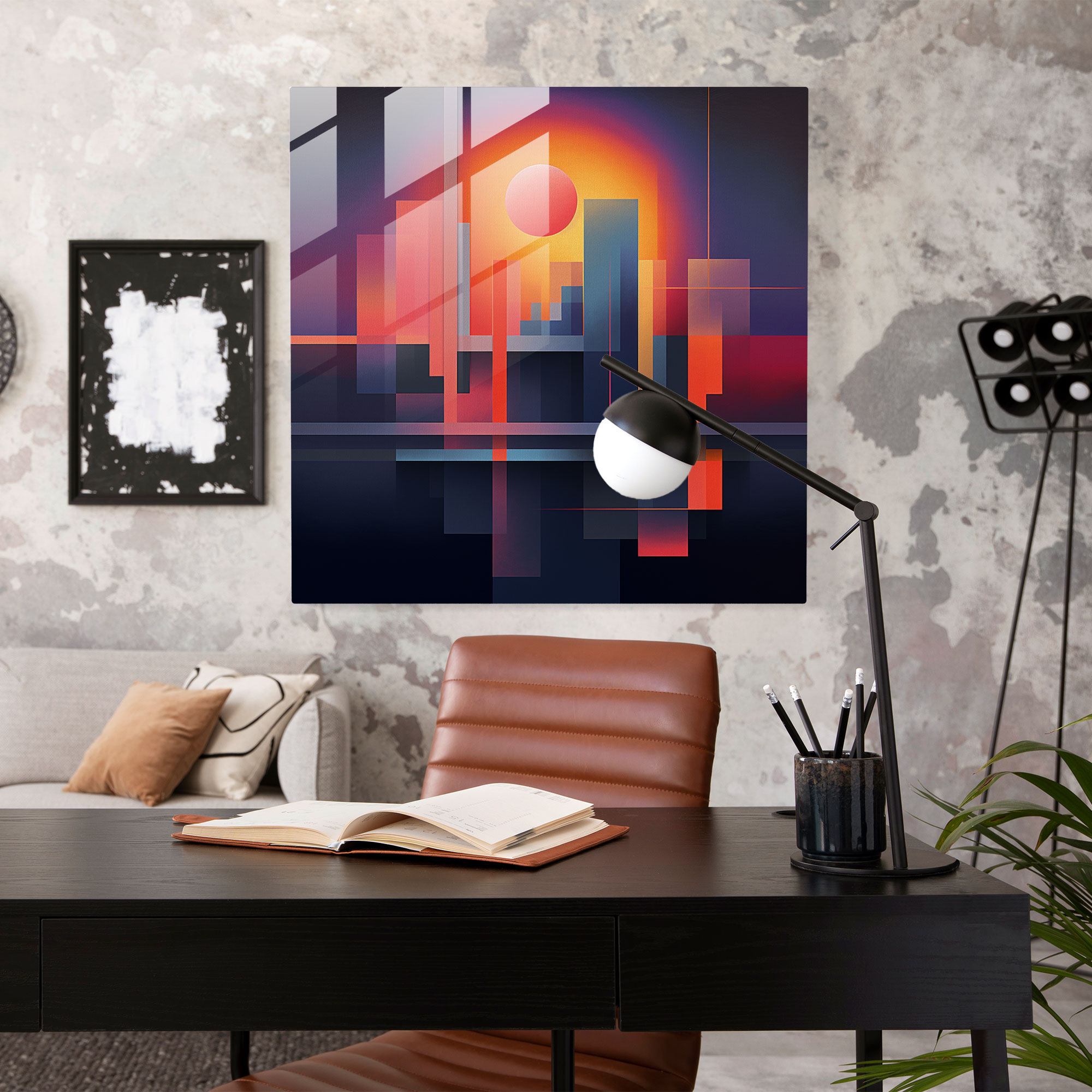 Dawn Of Shapes Glass Print - Sunrise, Intersecting Shapes, Glass Print, Glass Wall Art