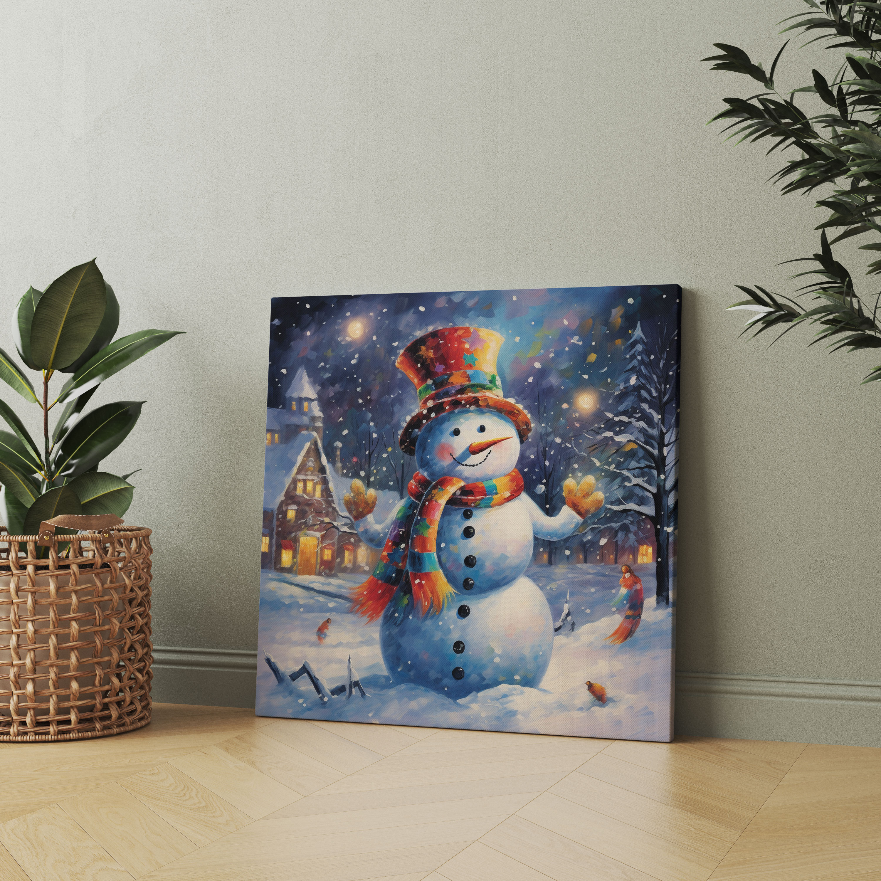 Winter Wonderland Snowman Canvas Print - Snowman, Playful, Canvas Print, Wall Decoration