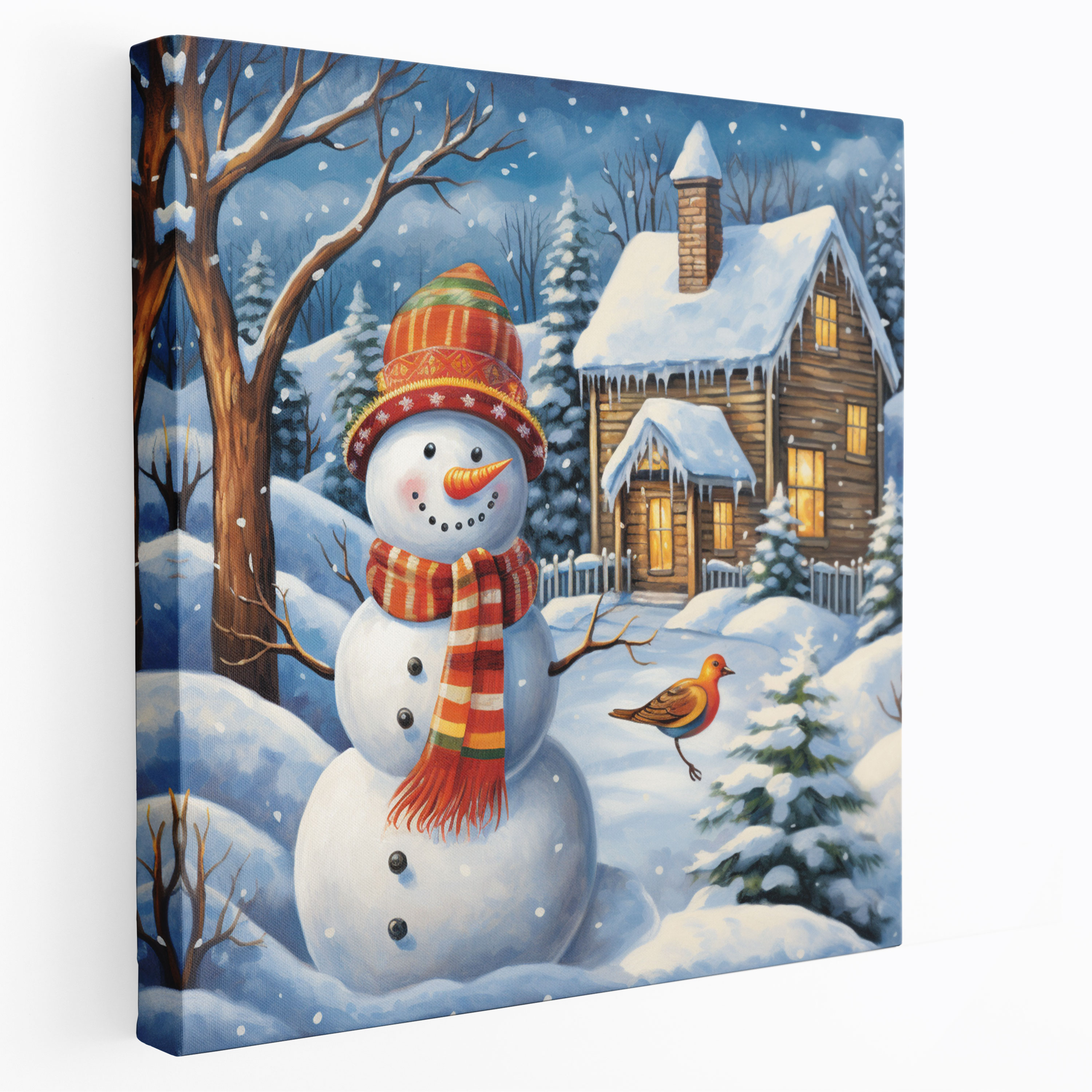 Cheery Snowman Canvas Print - Snowman, Winter, Canvas Wall Art, Canvas