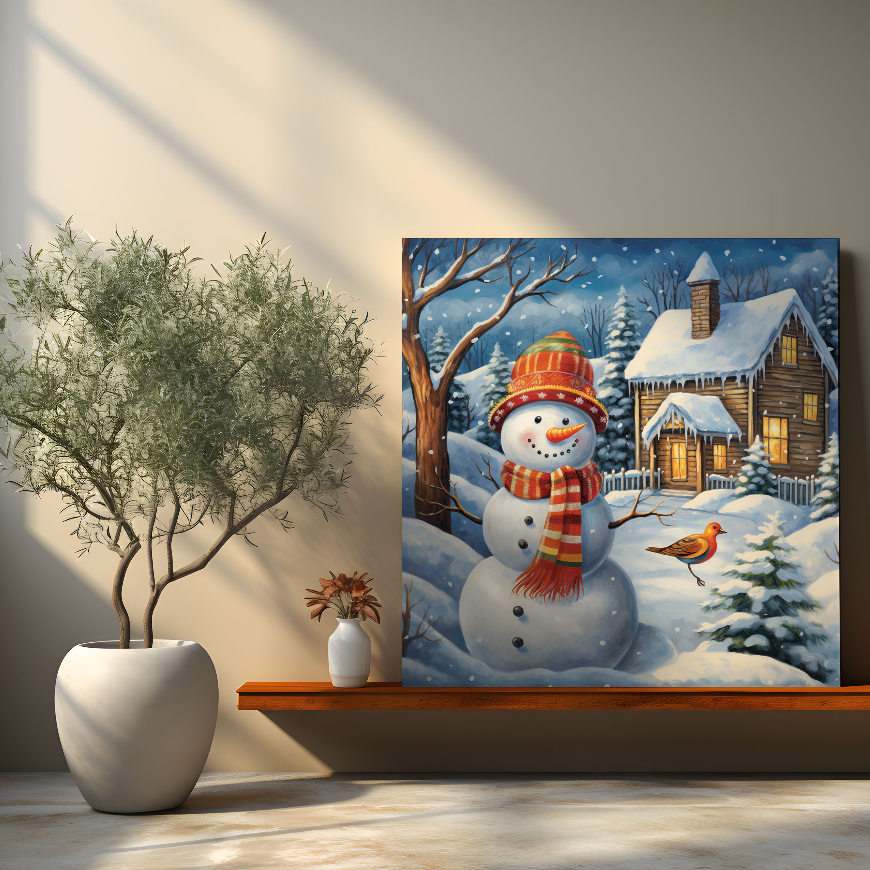 Cheery Snowman Canvas Print - Snowman, Winter, Canvas Wall Art, Canvas