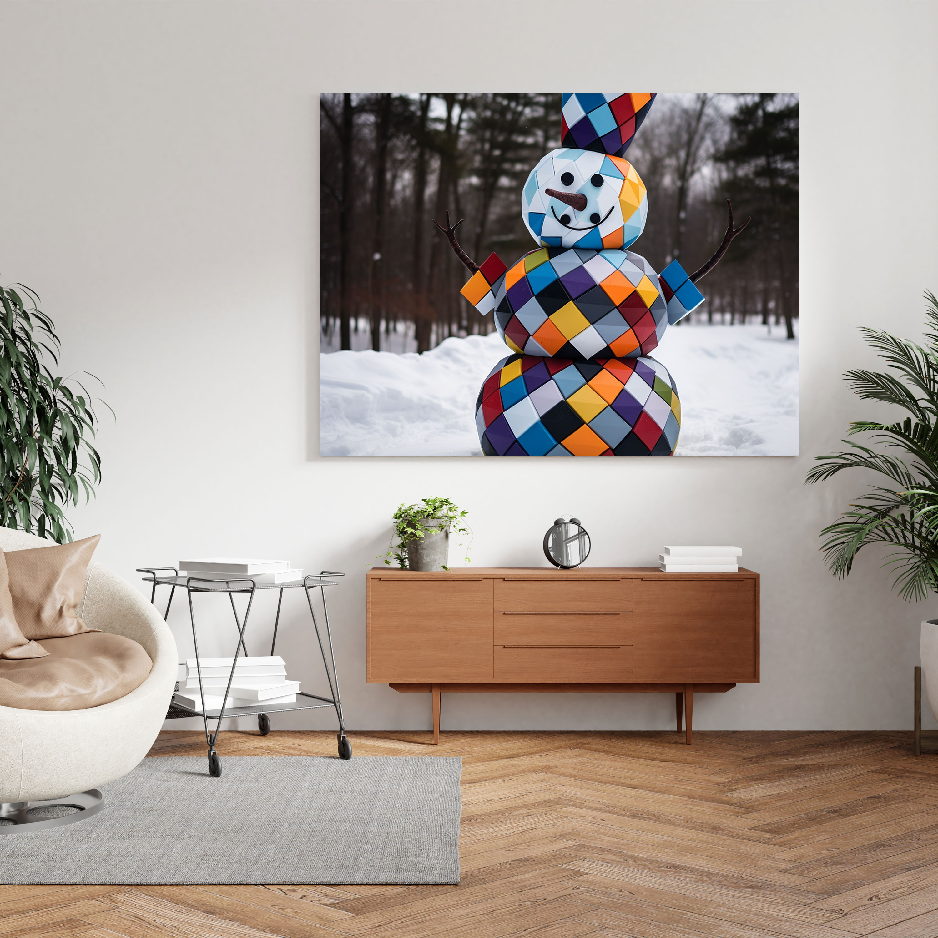 Geometric Snowman Wall Art - Snowman, Geometric, Canvas Print, Snowman