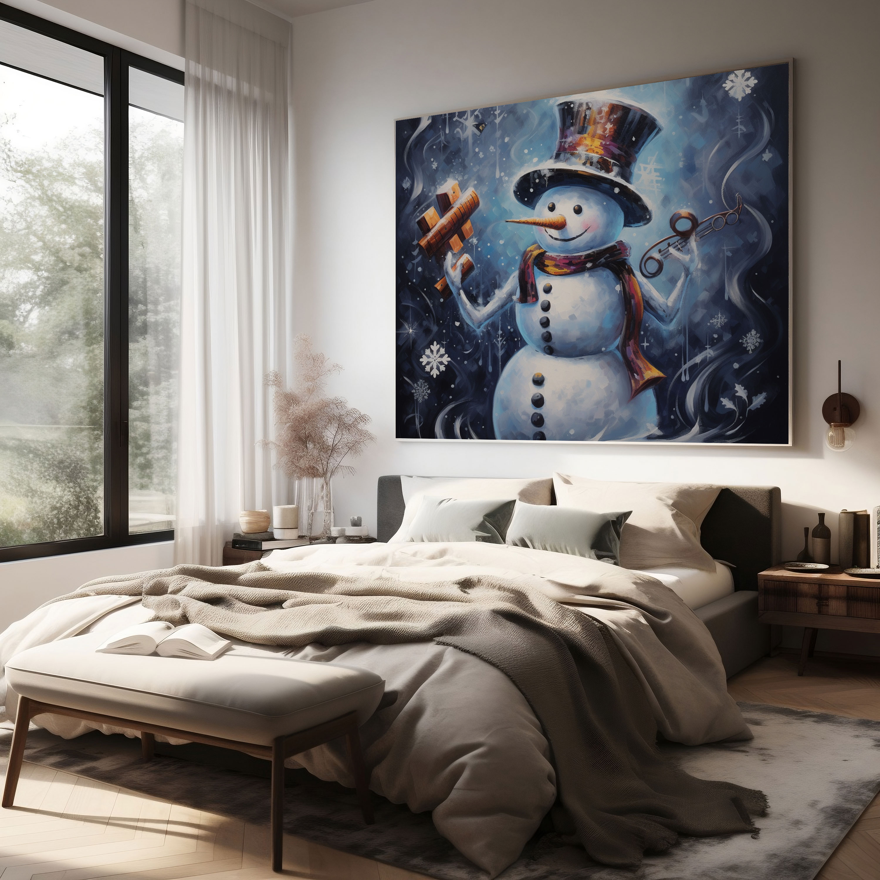 Musical Snowman Wall Art - Snowman, Wall Decoration, Canvas Wall Art, Playful