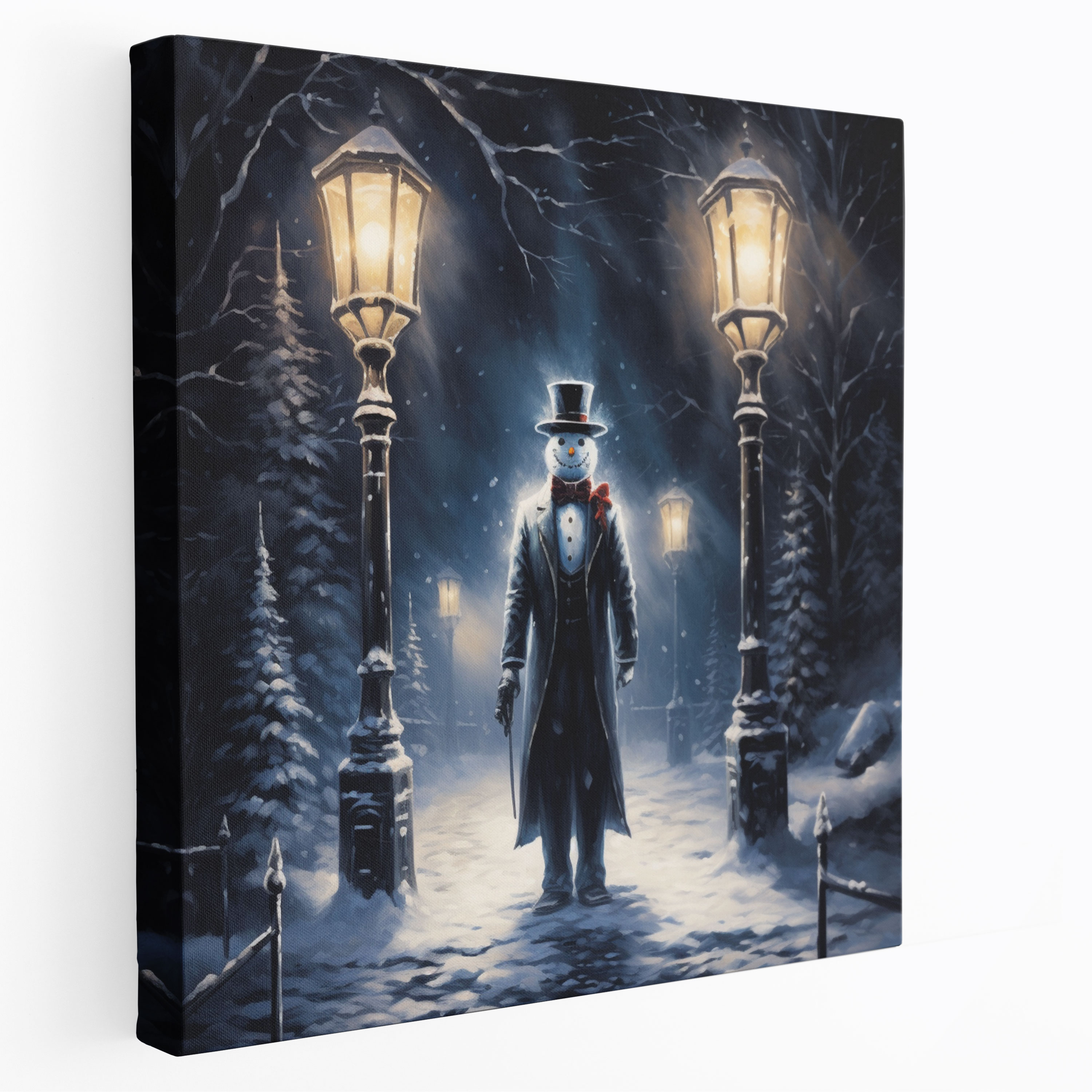 Snowy Night Snowman Canvas Print - Snowman, Canvas, Canvas Wall Art, Magical