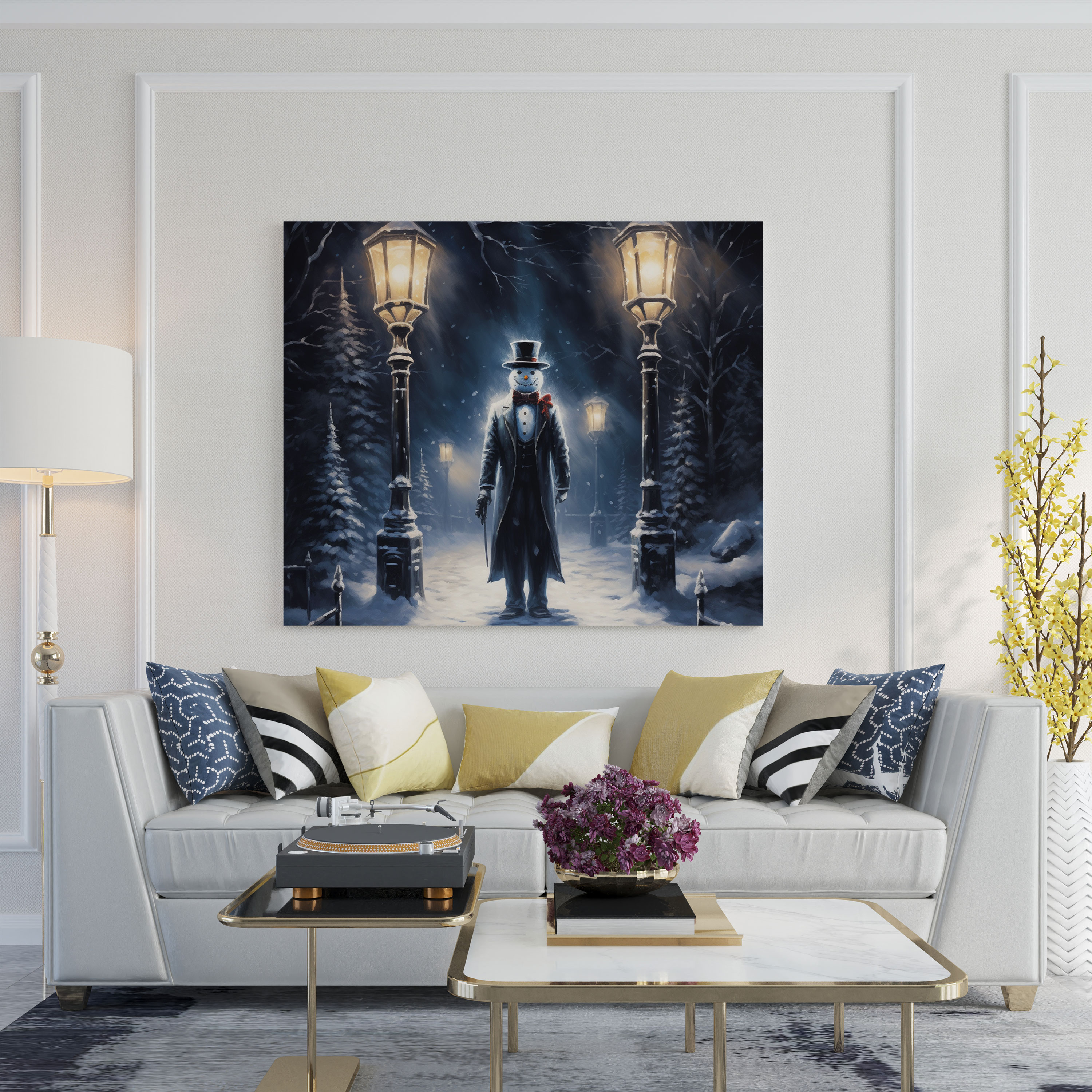 Snowy Night Snowman Canvas Print - Snowman, Canvas, Canvas Wall Art, Magical