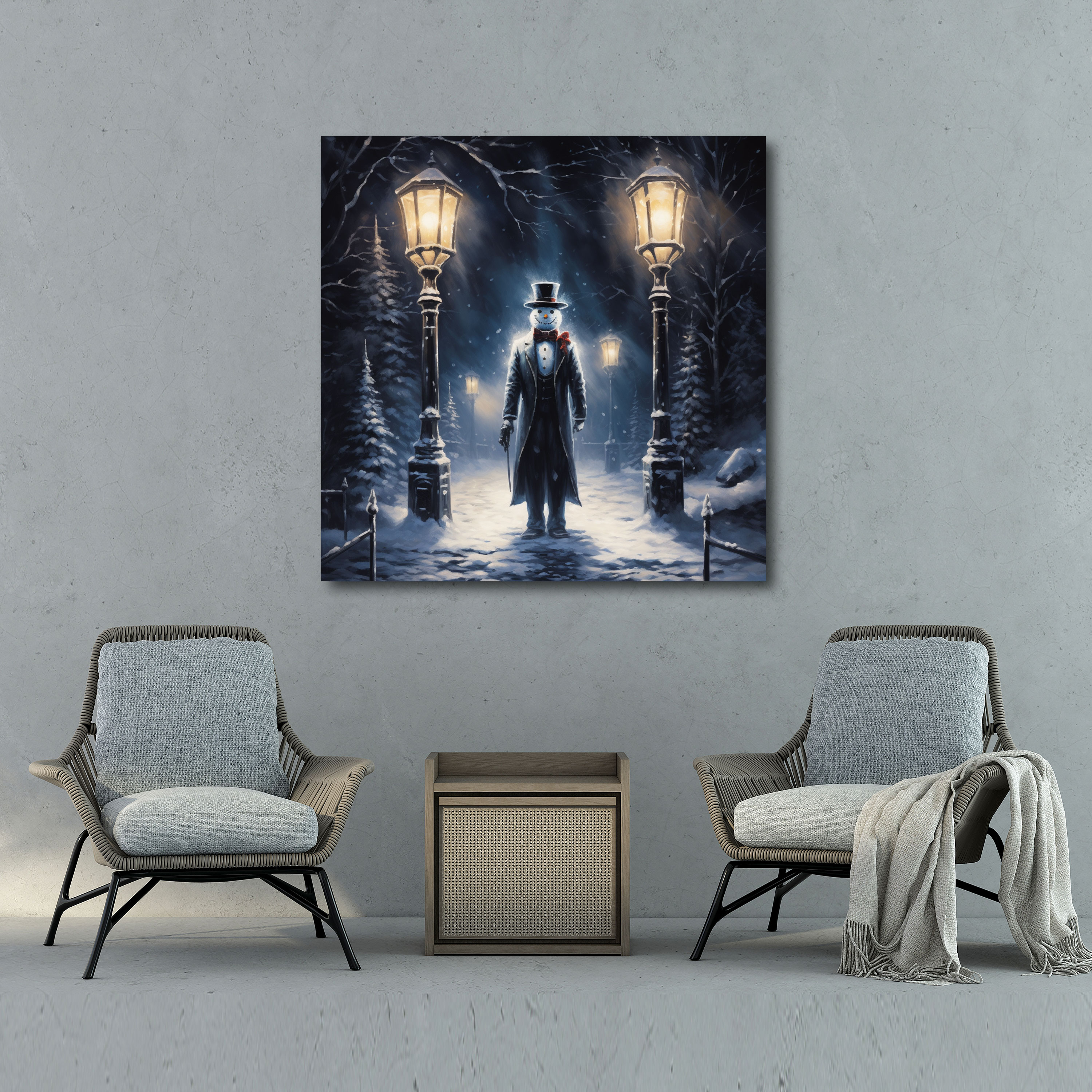 Snowy Night Snowman Canvas Print - Snowman, Canvas, Canvas Wall Art, Magical