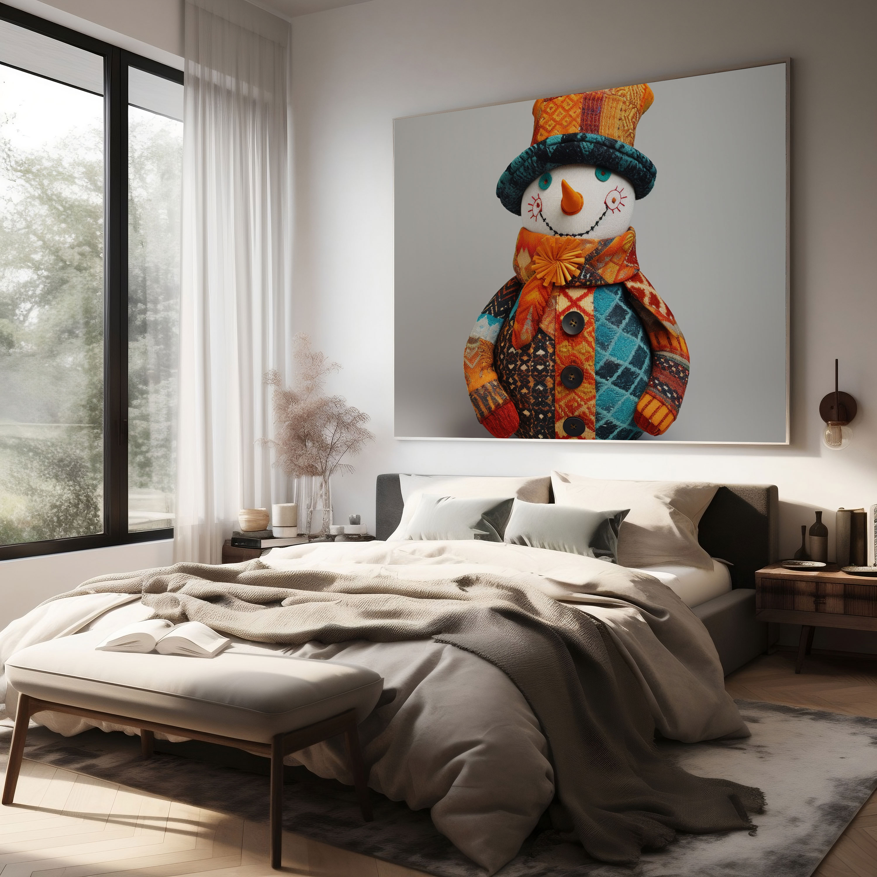Snowman Fabric Canvas Print - Snowman, Winter, Canvas Print, Fabric
