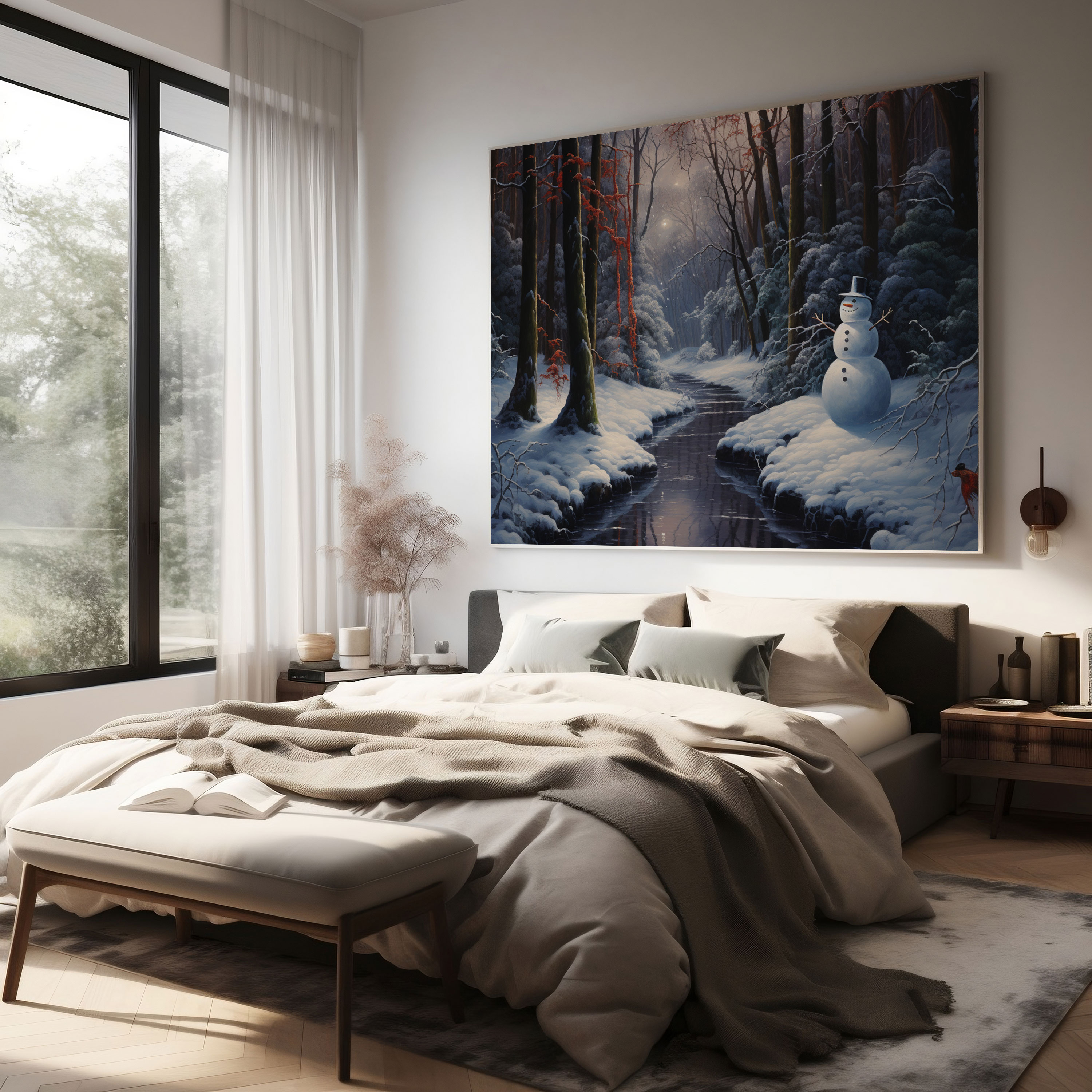 Snowman Forest Wall Art - Snowman, Wall Decoration, Peaceful, Canvas Wall Art