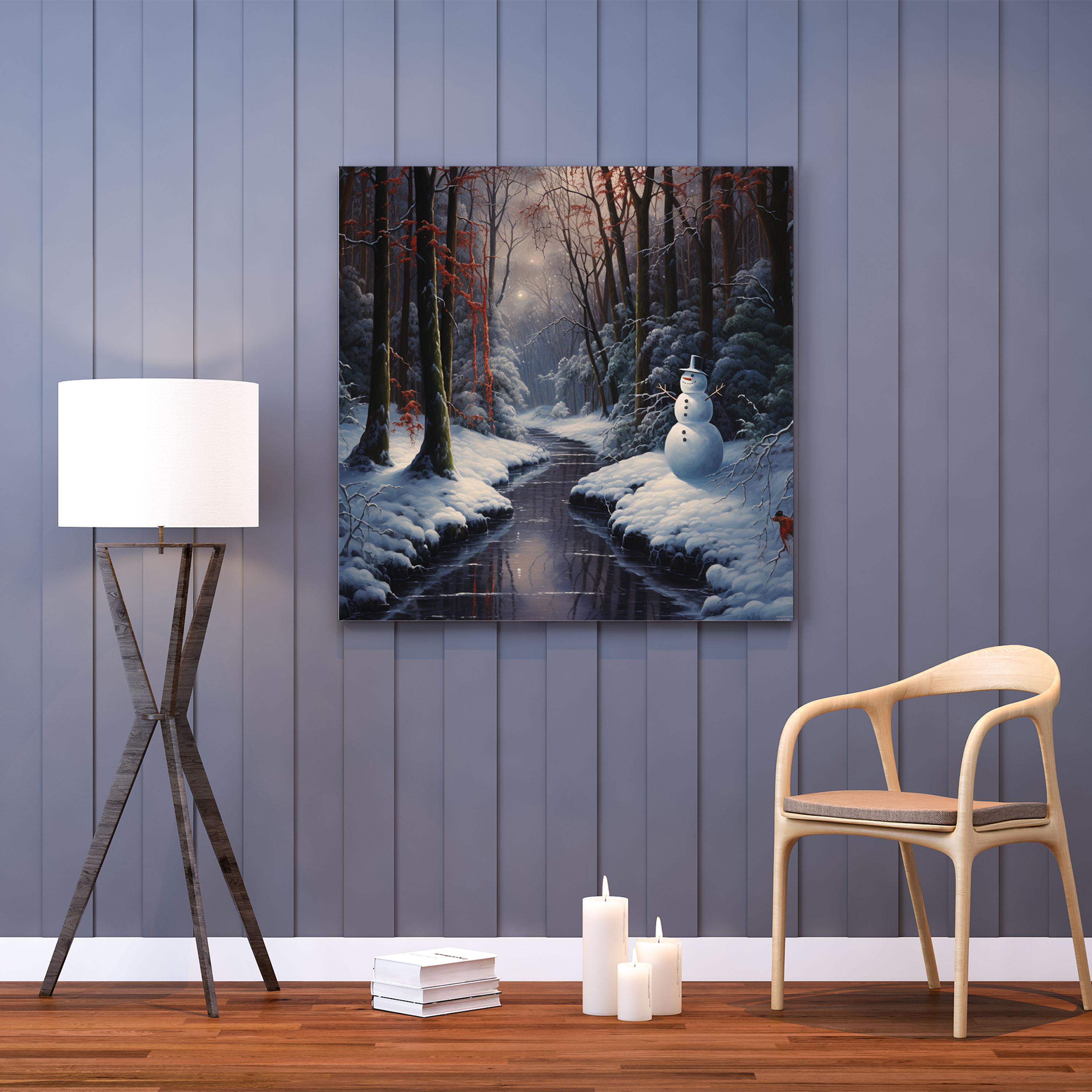Snowman Forest Wall Art - Snowman, Wall Decoration, Peaceful, Canvas Wall Art