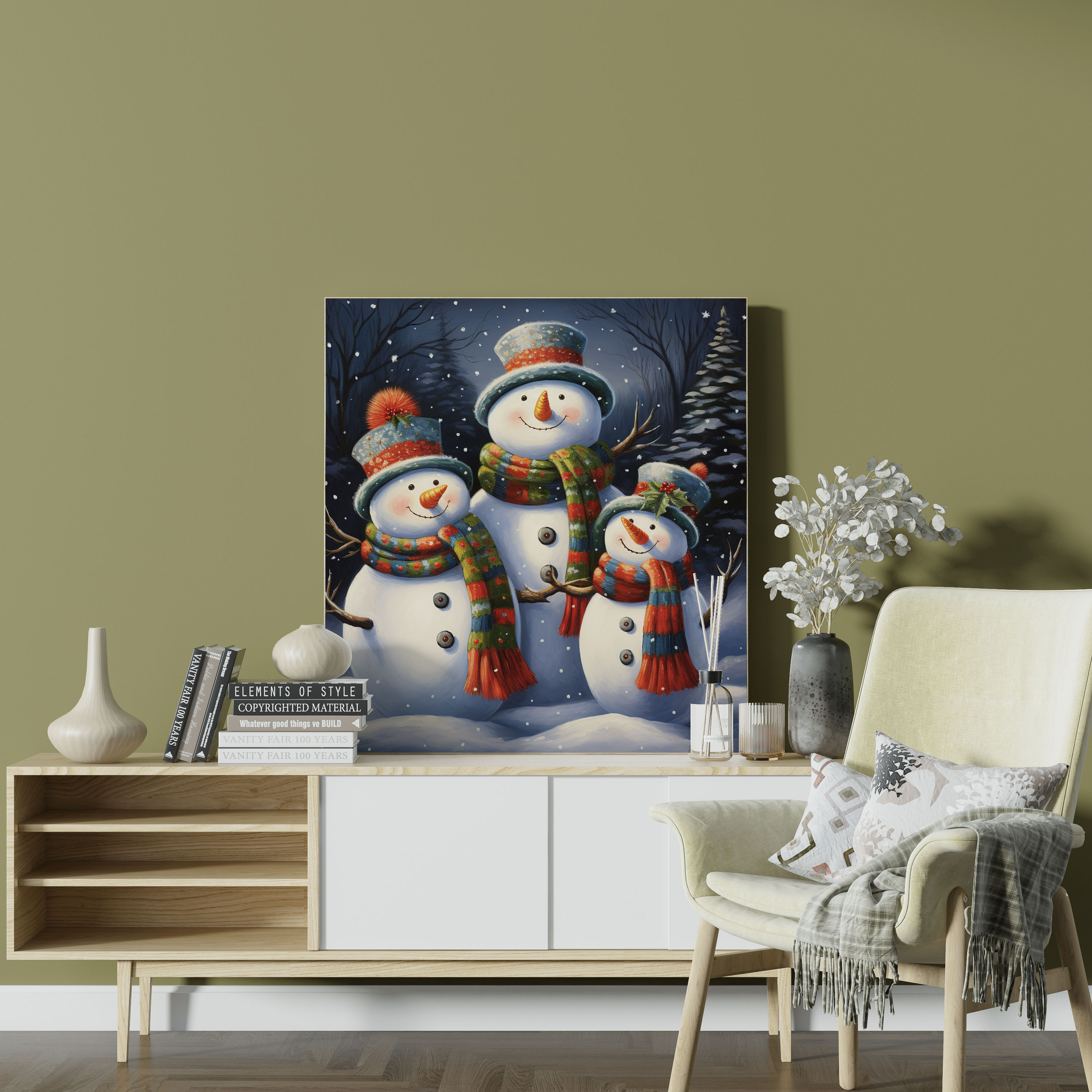 Snowman Family Wall Decoration - Snowman, Canvas Print, Canvas, Love