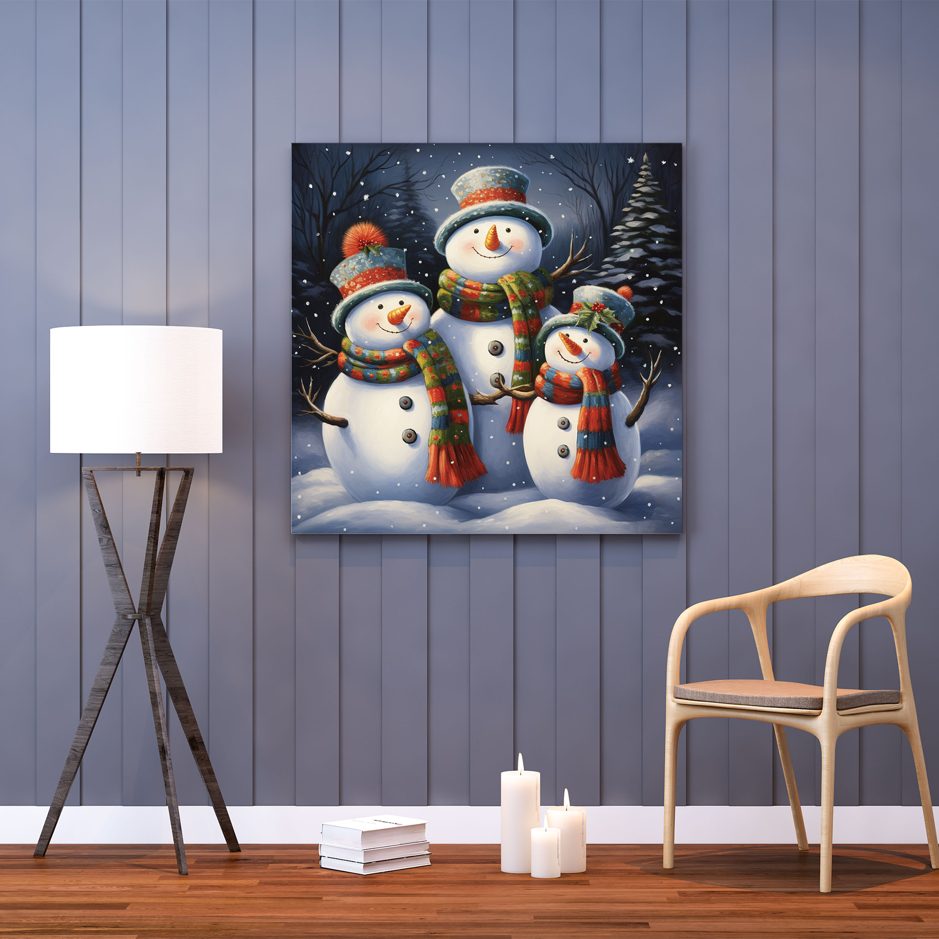 Snowman Family Wall Decoration - Snowman, Canvas Print, Canvas, Love