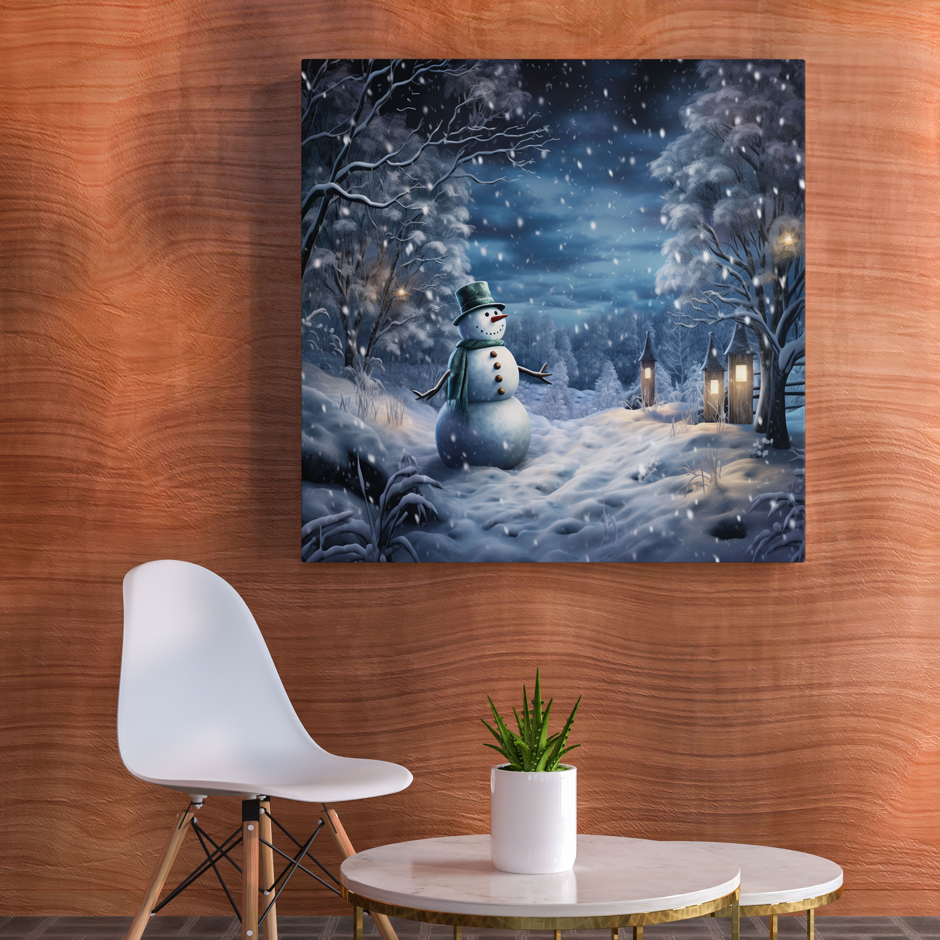 Snowman Moonlight Canvas Print - Snowman, Wall Decoration, Home Decoration, Canvas Wall Art