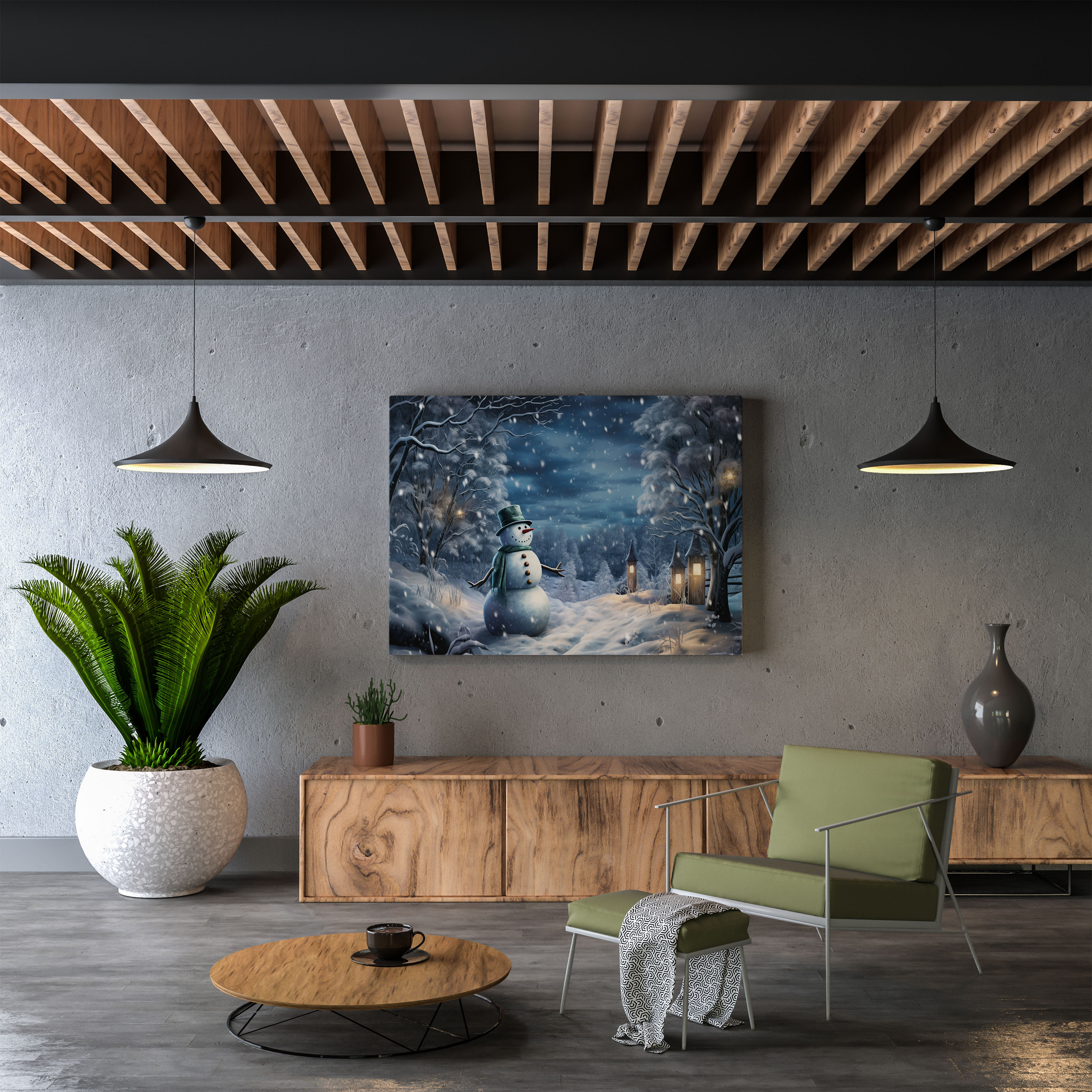 Snowman Moonlight Canvas Print - Snowman, Wall Decoration, Home Decoration, Canvas Wall Art