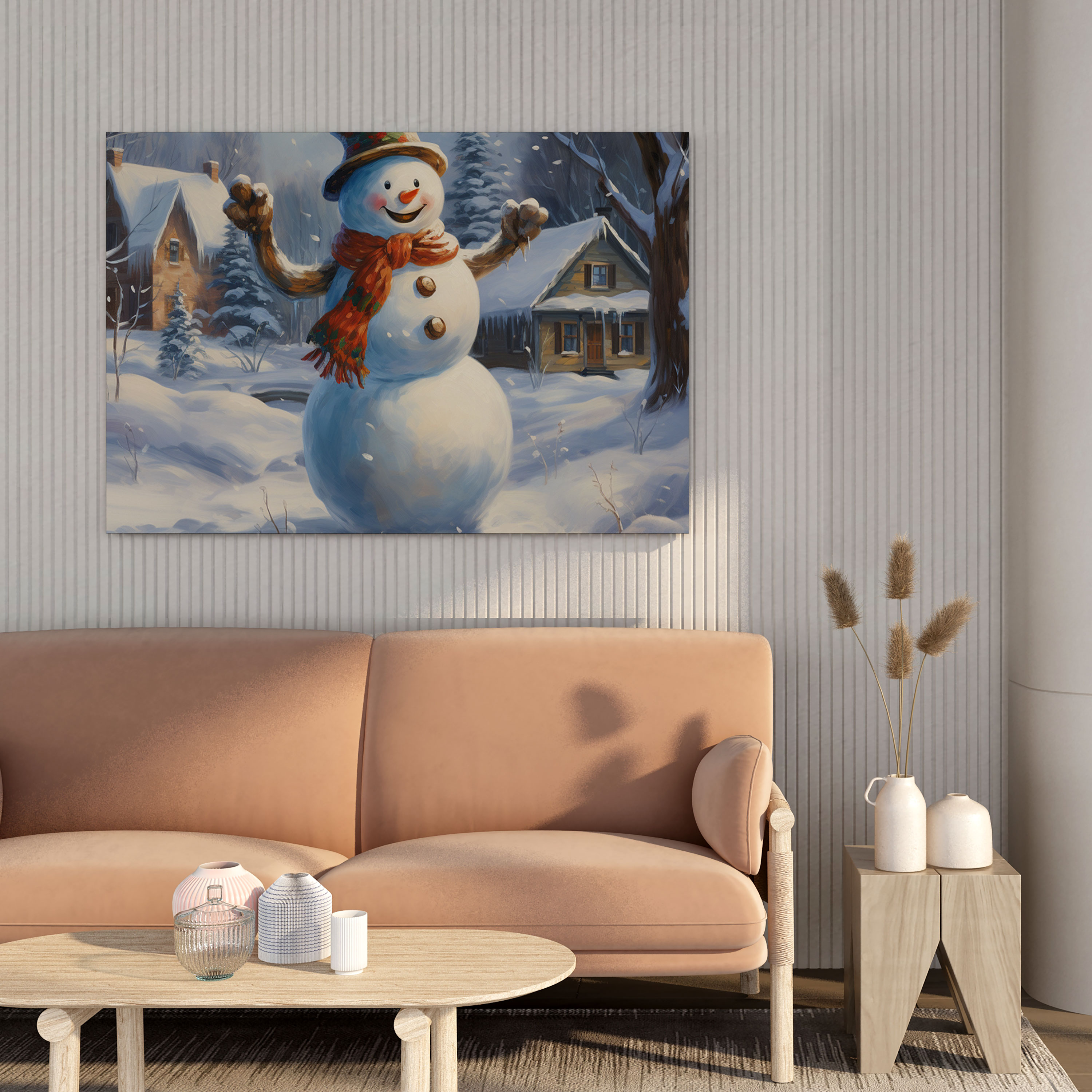 Welcoming Snowman Canvas Print - Snowman, Beauty Of Winter, Snowman, Cheerful