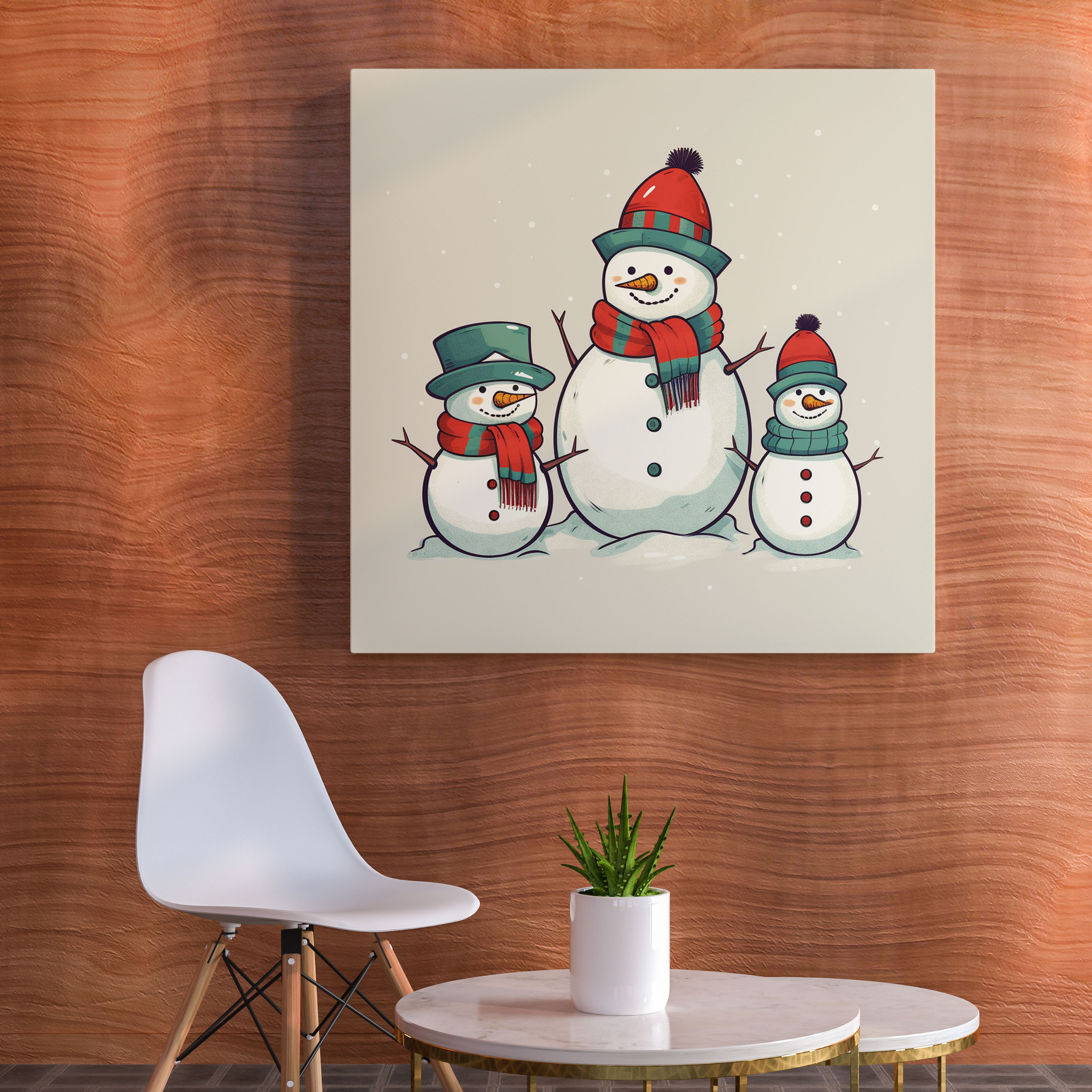 Snowman Family Canvas Print Wall Art - Snowman, Canvas, Winter Lovers, Canvas Print