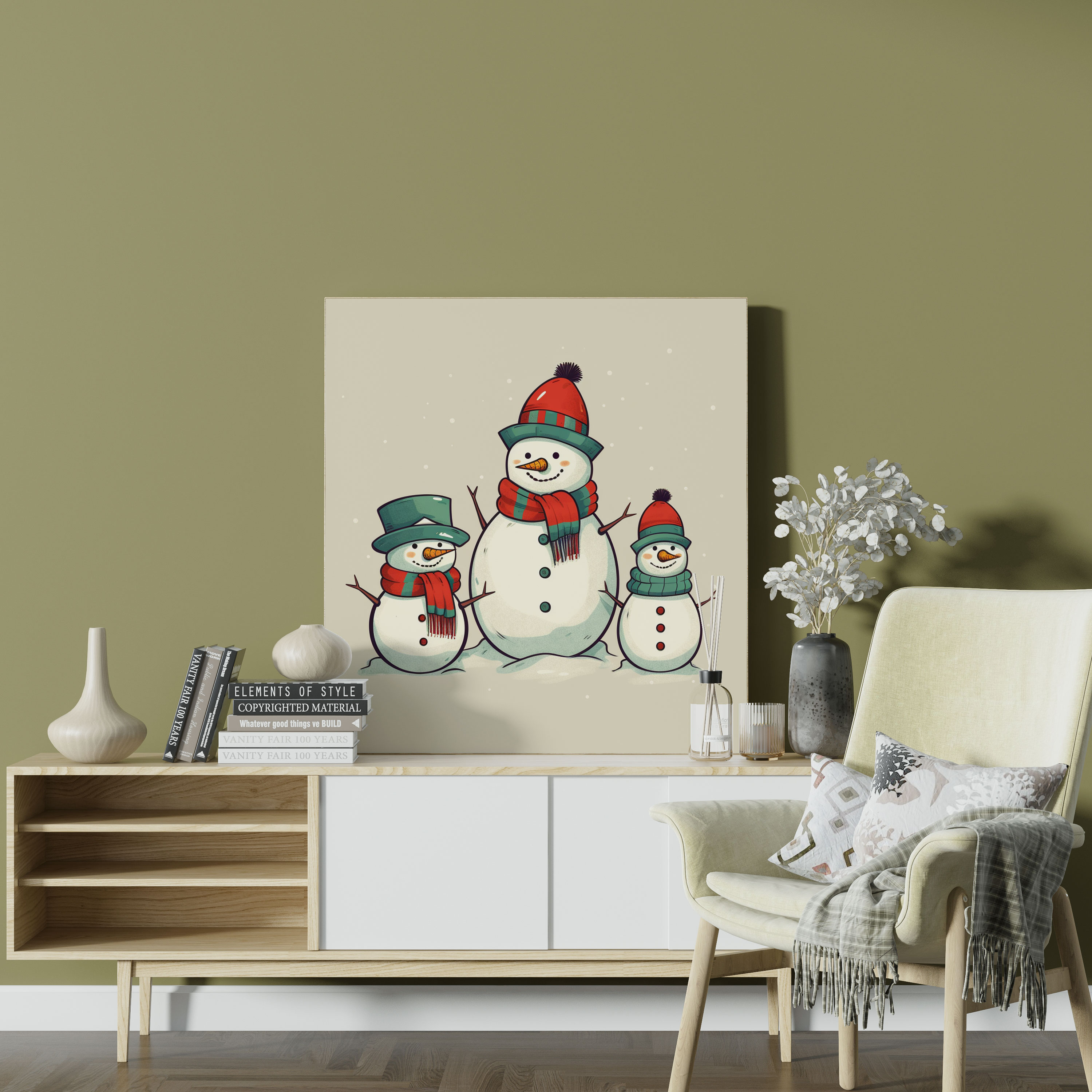 Snowman Family Canvas Print Wall Art - Snowman, Canvas, Winter Lovers, Canvas Print