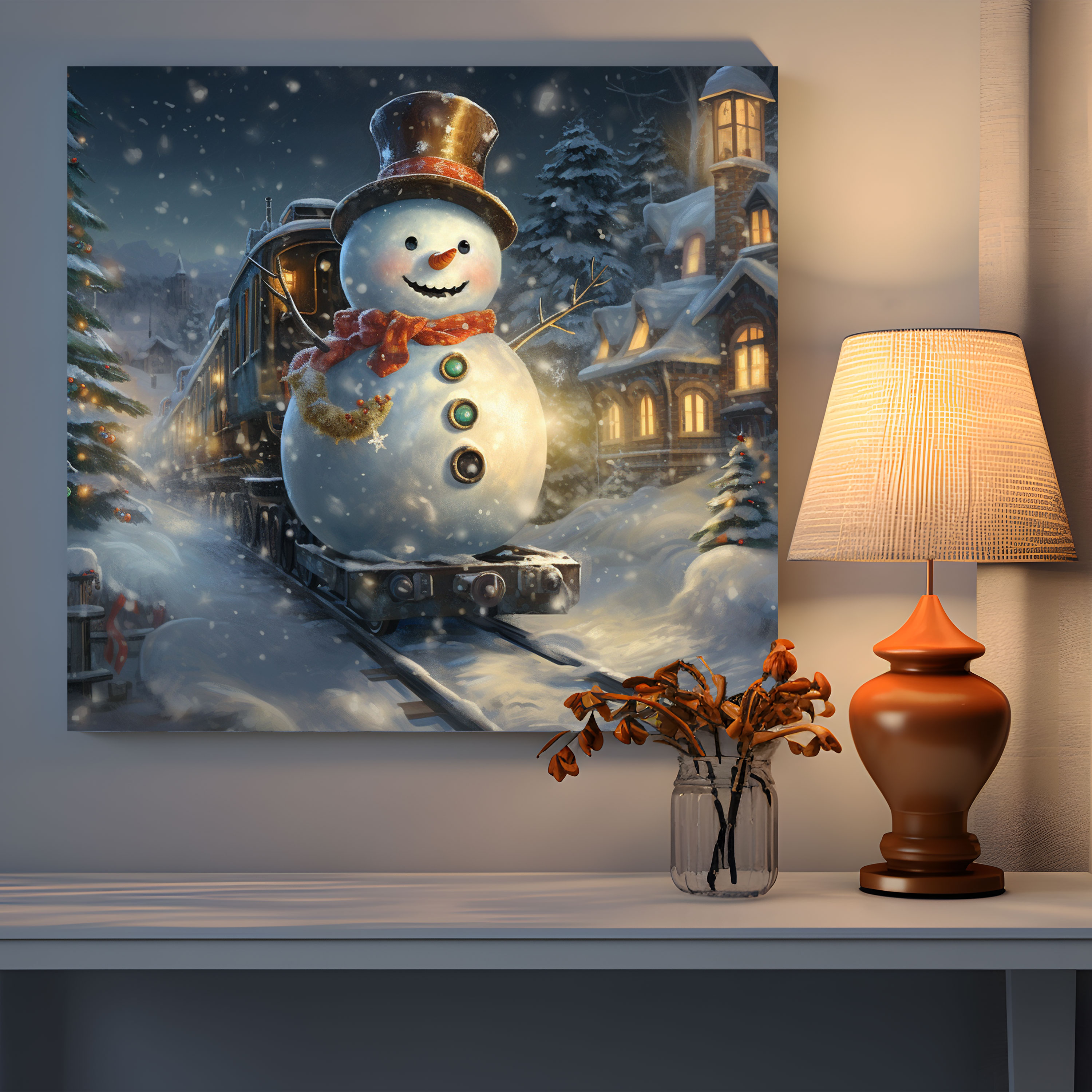 Mischievous Snowman Canvas Print Wall Decoration - Snowman, Whimsy, Winter Lovers, Wall Decoration