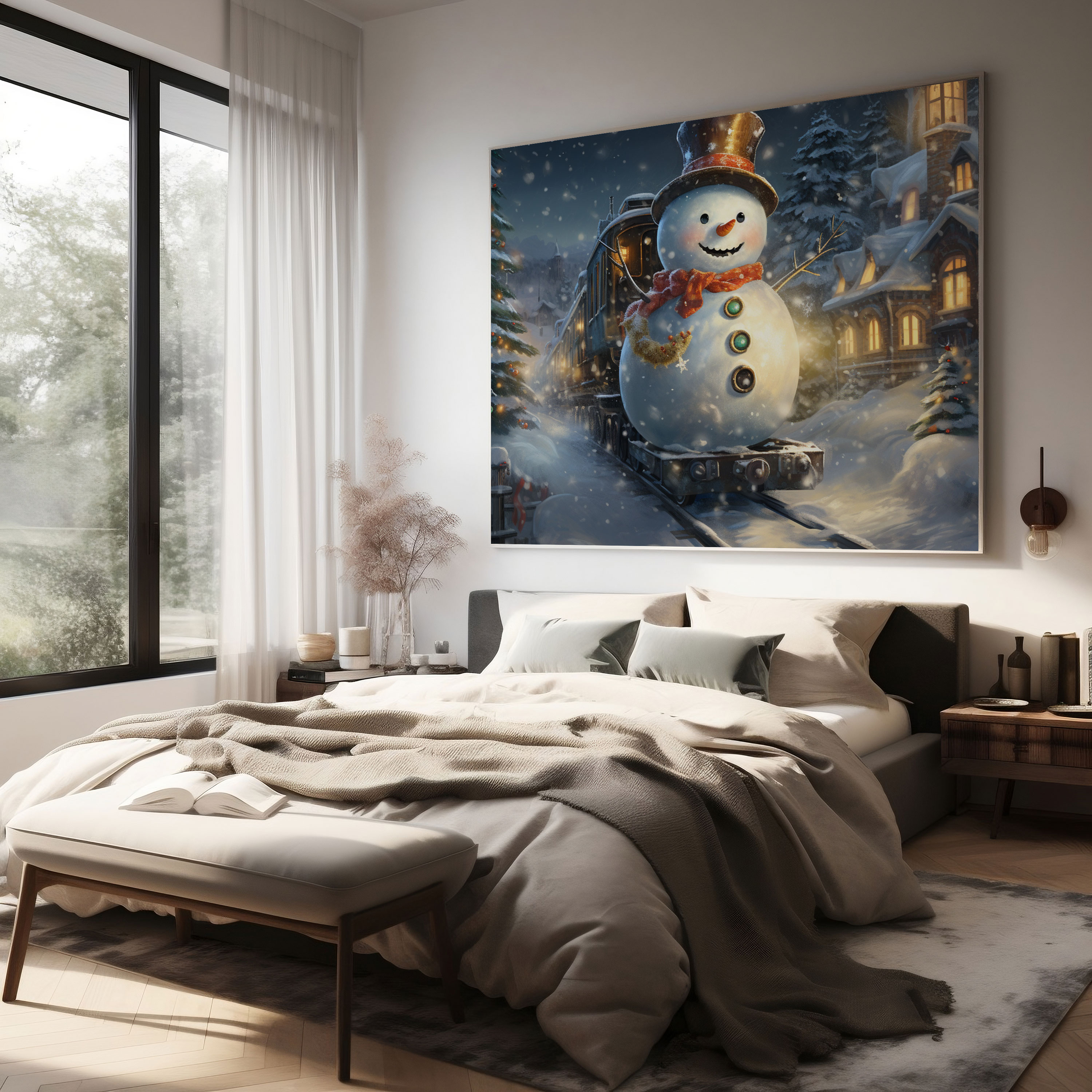 Mischievous Snowman Canvas Print Wall Decoration - Snowman, Whimsy, Winter Lovers, Wall Decoration