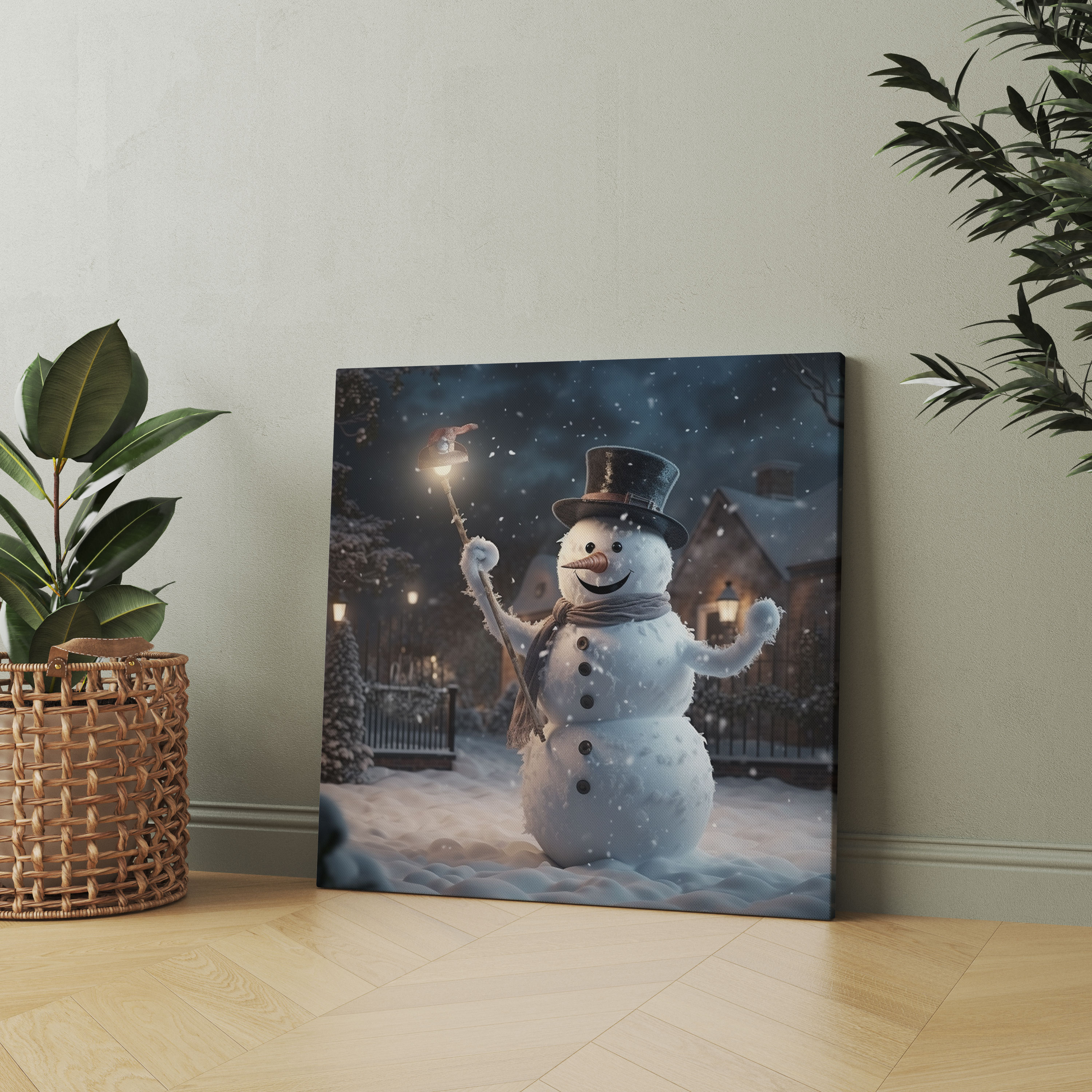 Joyful Snowman Canvas Print Wall Art - Snowman, Winter Lovers, Joy, Canvas