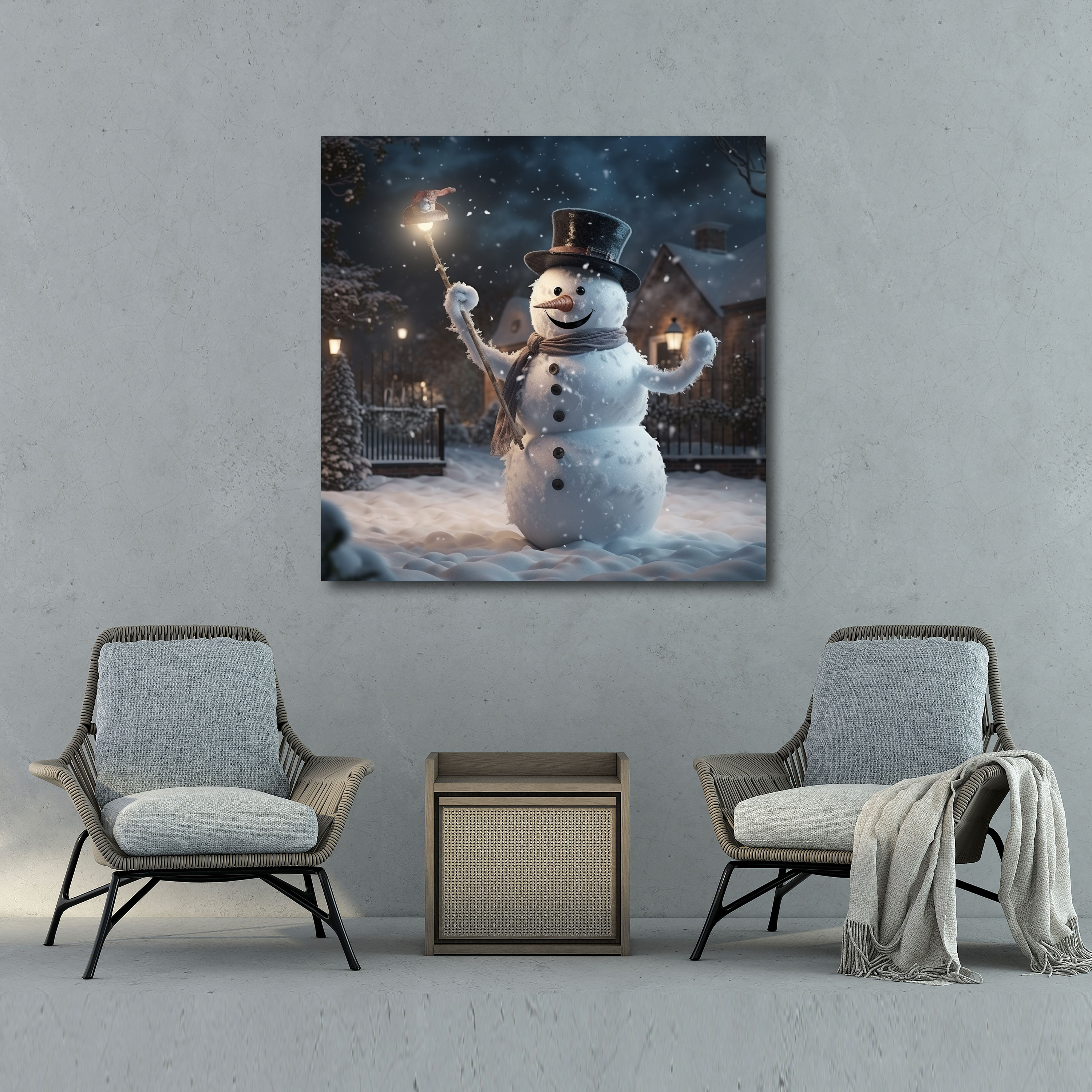 Joyful Snowman Canvas Print Wall Art - Snowman, Winter Lovers, Joy, Canvas