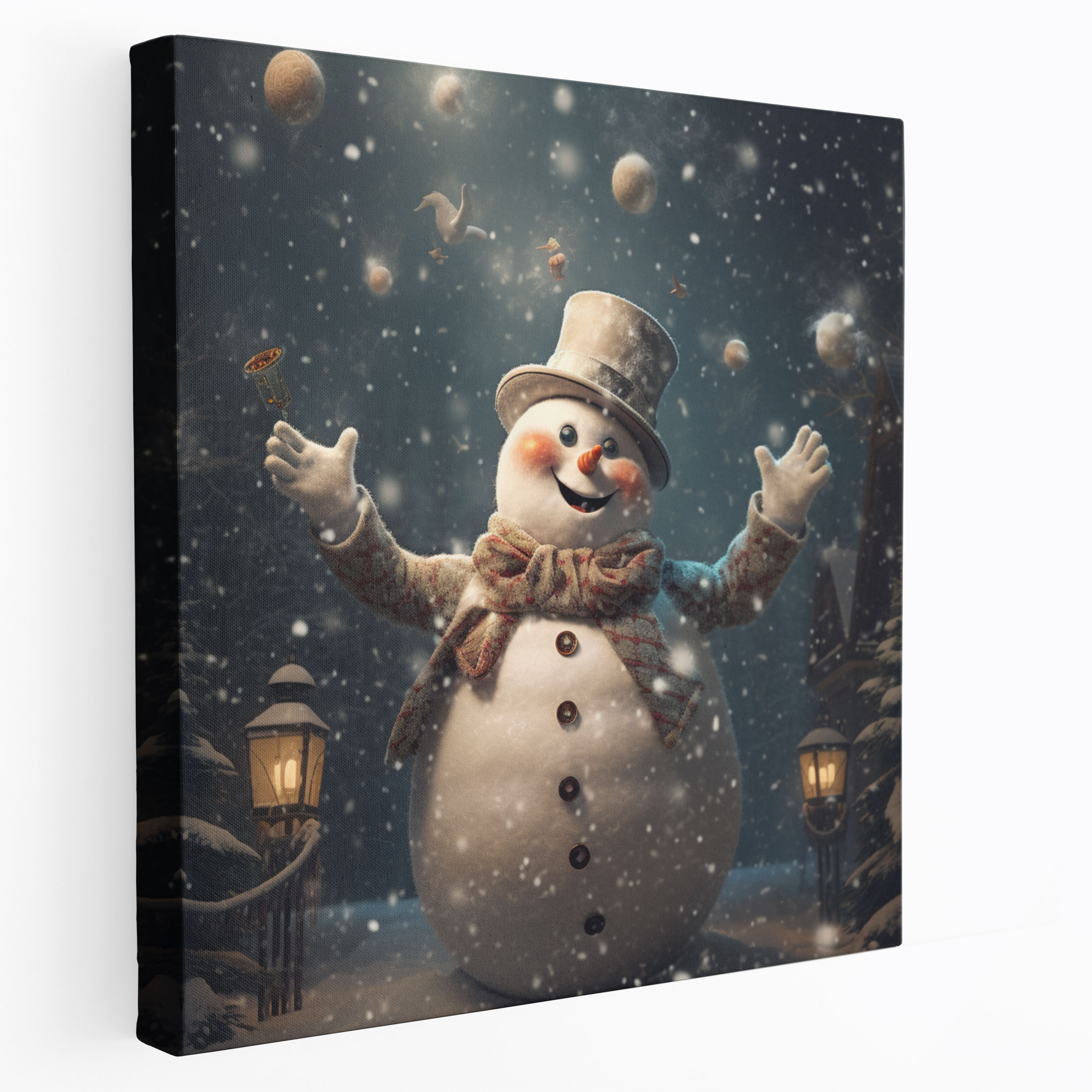 Playful Snowman Canvas Print - Snowman, Canvas Wall Art, Home Decoration, Snowman Art