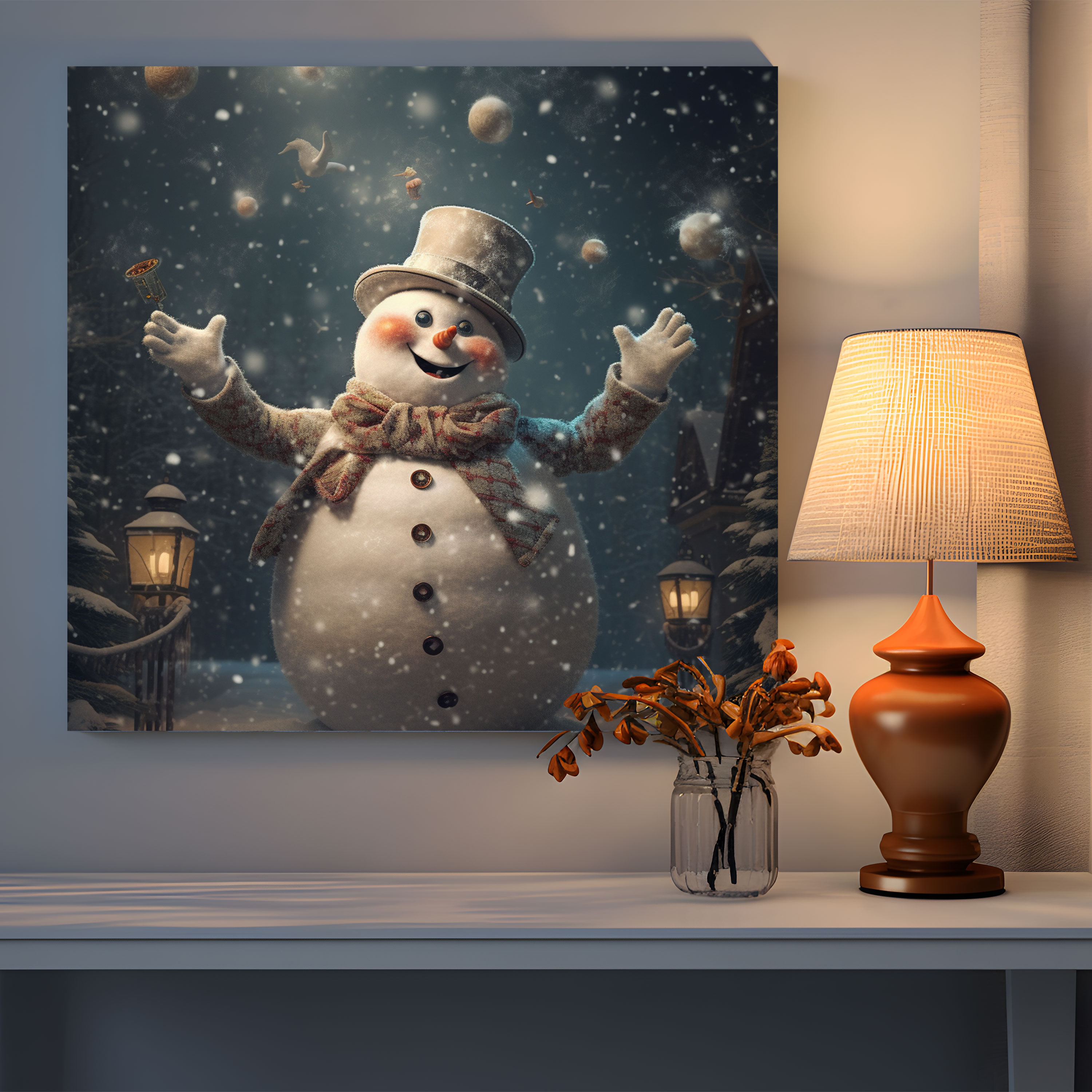 Playful Snowman Canvas Print - Snowman, Canvas Wall Art, Home Decoration, Snowman Art