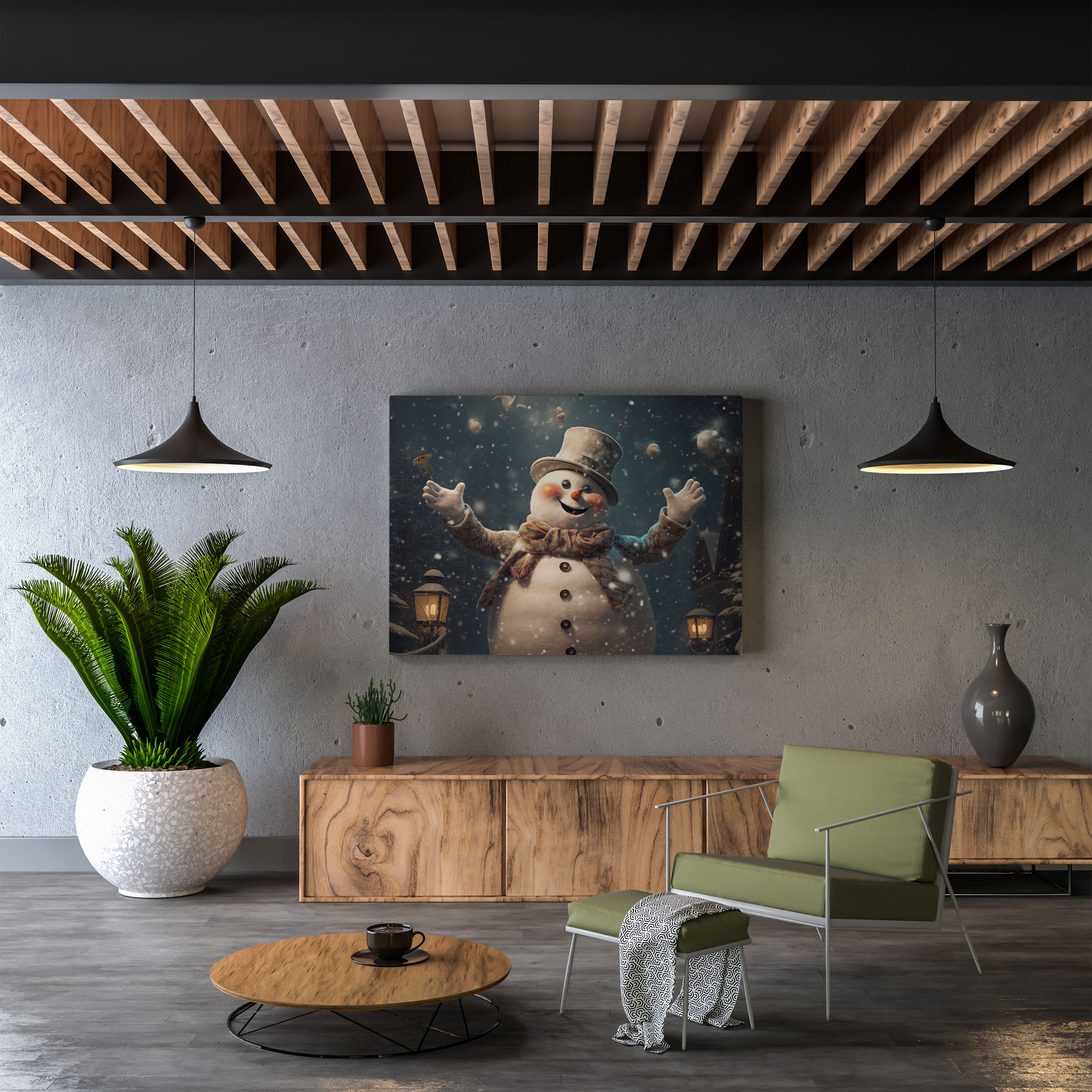 Playful Snowman Canvas Print - Snowman, Canvas Wall Art, Home Decoration, Snowman Art