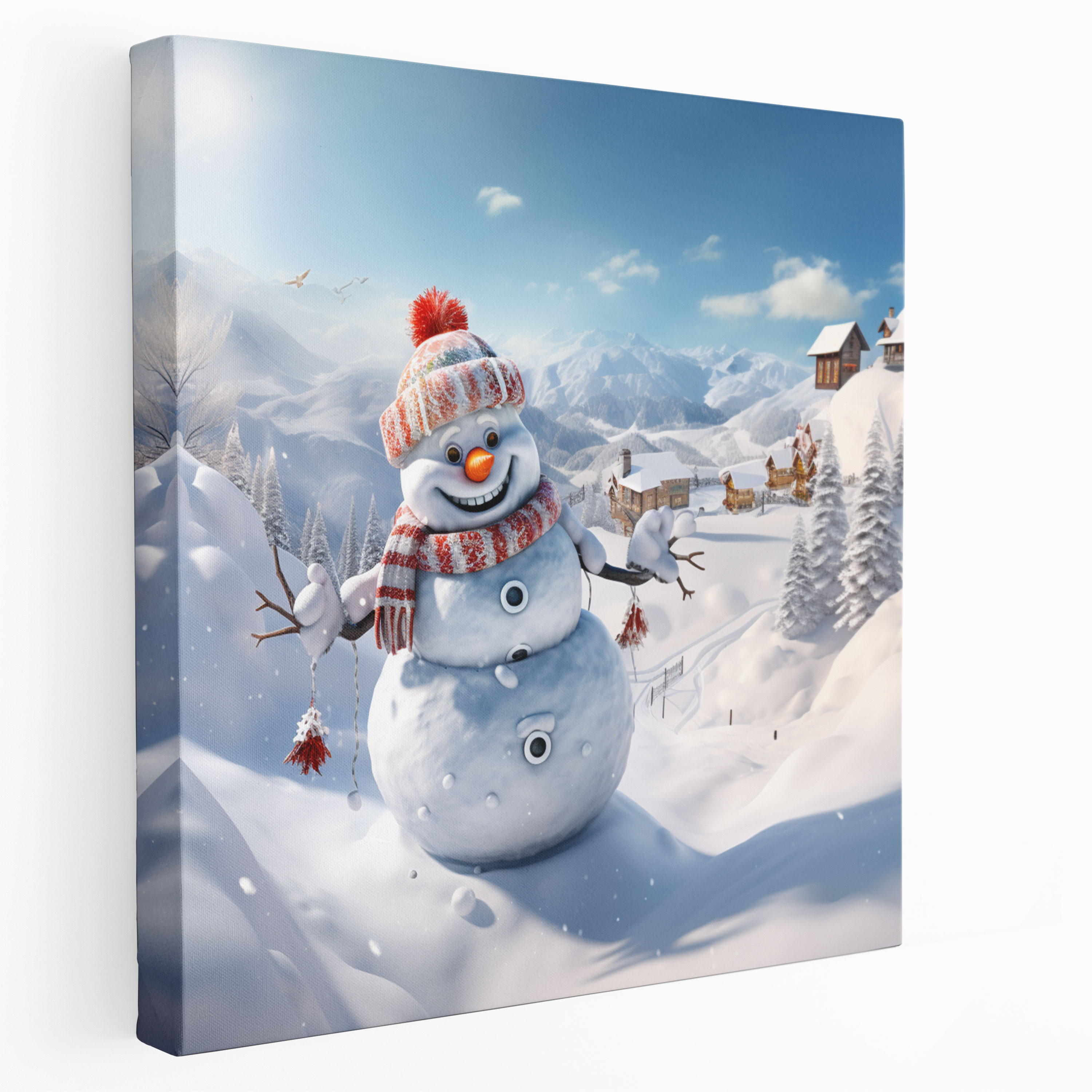 Snowman Skiing Canvas Print - Snowman, Winter Decor, Snowman Art, Wall Decoration