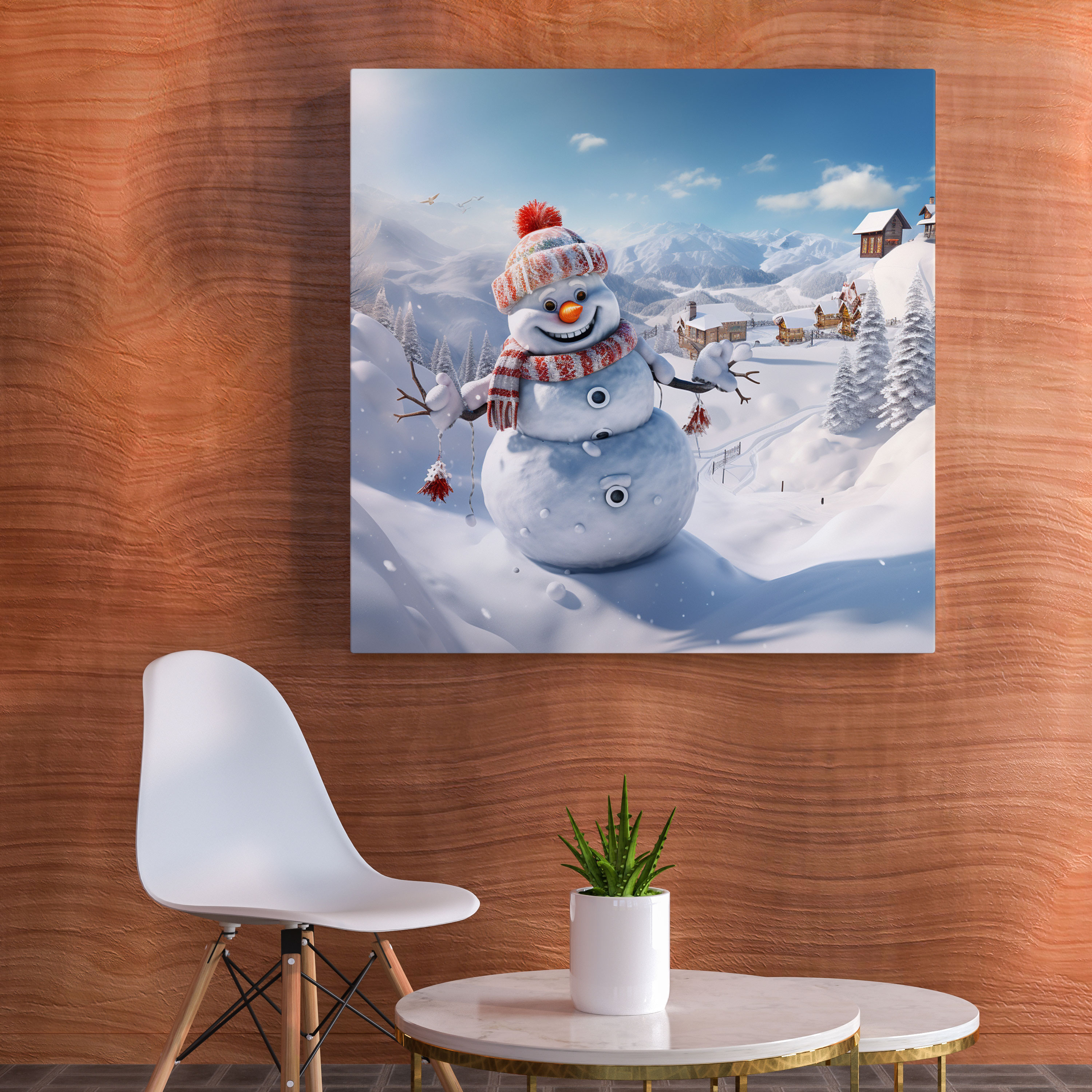 Snowman Skiing Canvas Print - Snowman, Winter Decor, Snowman Art, Wall Decoration