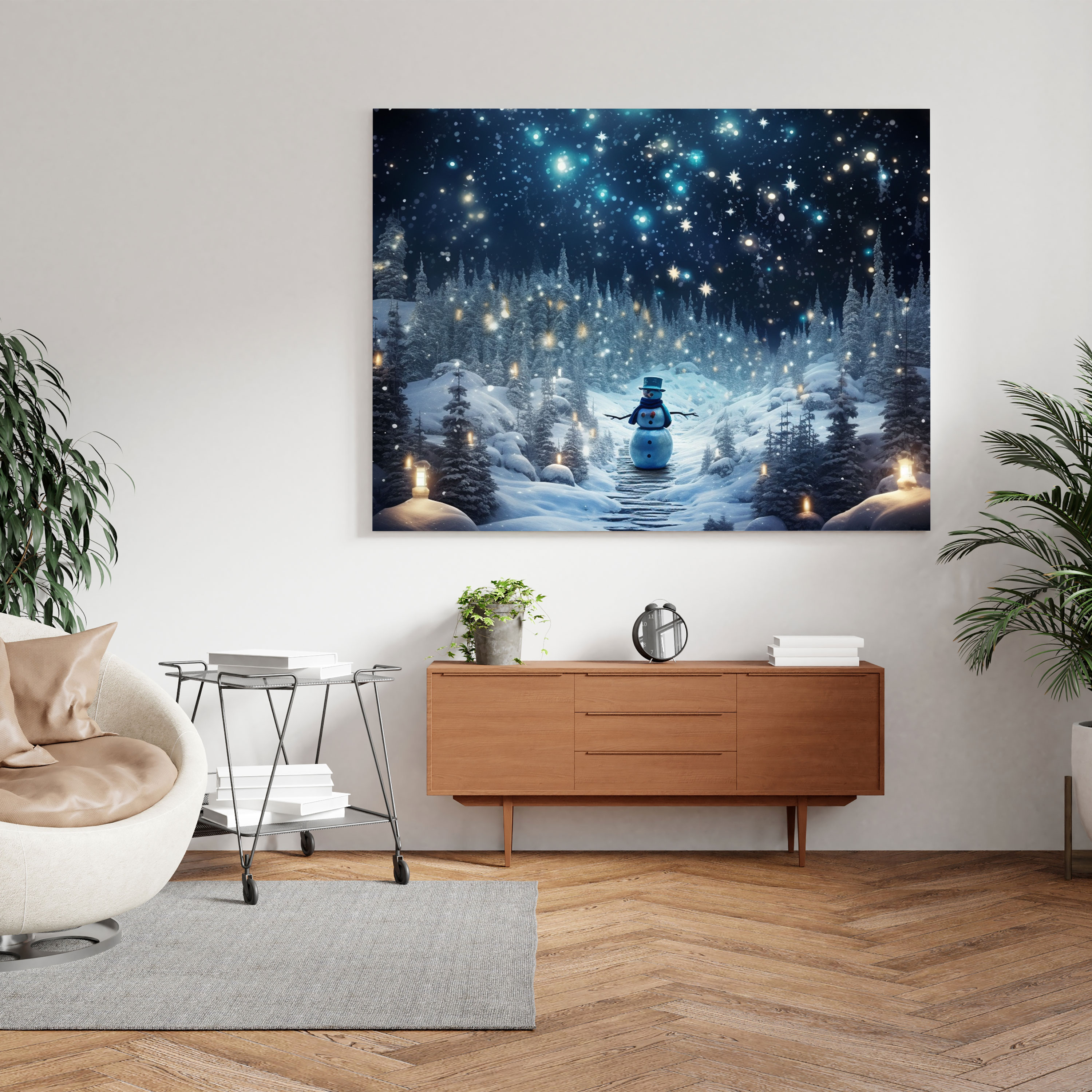 Starlit Snowman Wall Art - Snowman, Canvas Print, Wall Decoration, Snowman Art
