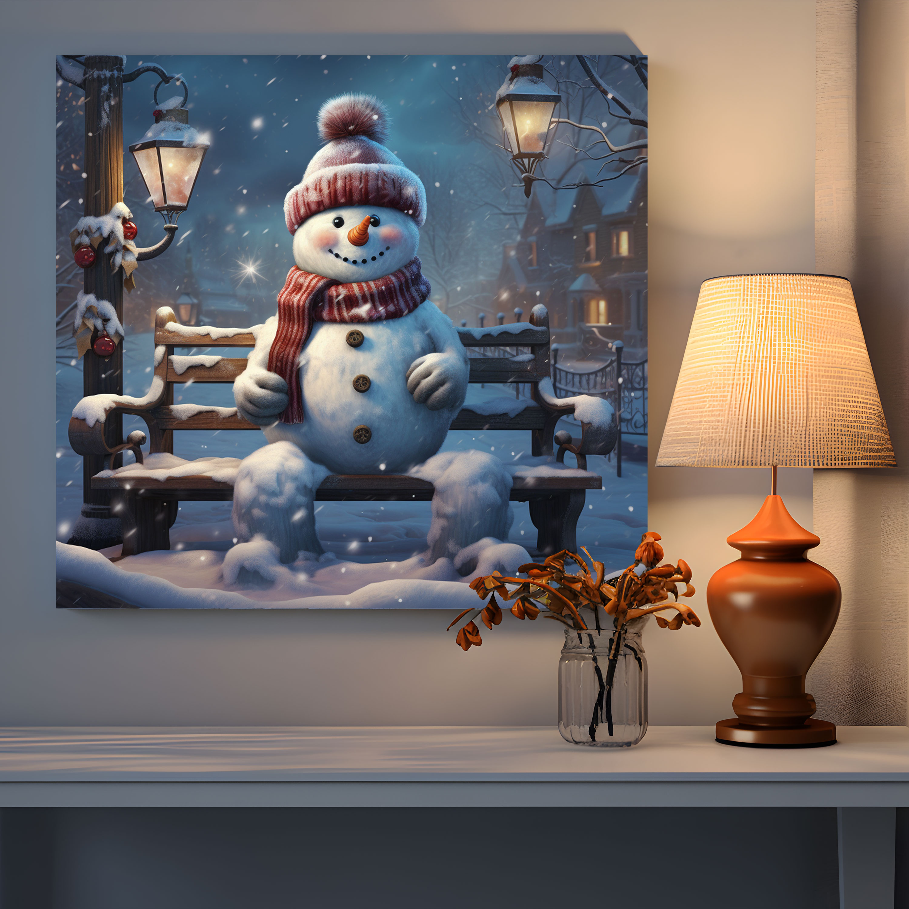 Cozy Snowman Canvas Print - Snowman, Winter Decor, Wall Decoration, Cozy Snowman Canvas Print