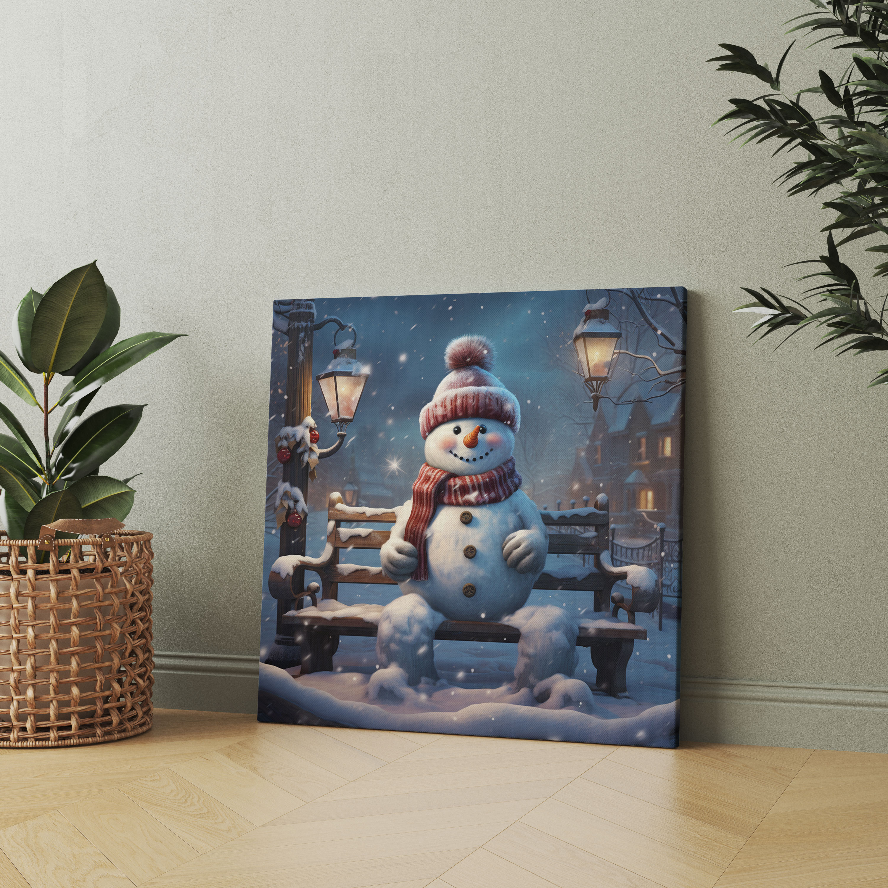 Cozy Snowman Canvas Print - Snowman, Winter Decor, Wall Decoration, Cozy Snowman Canvas Print