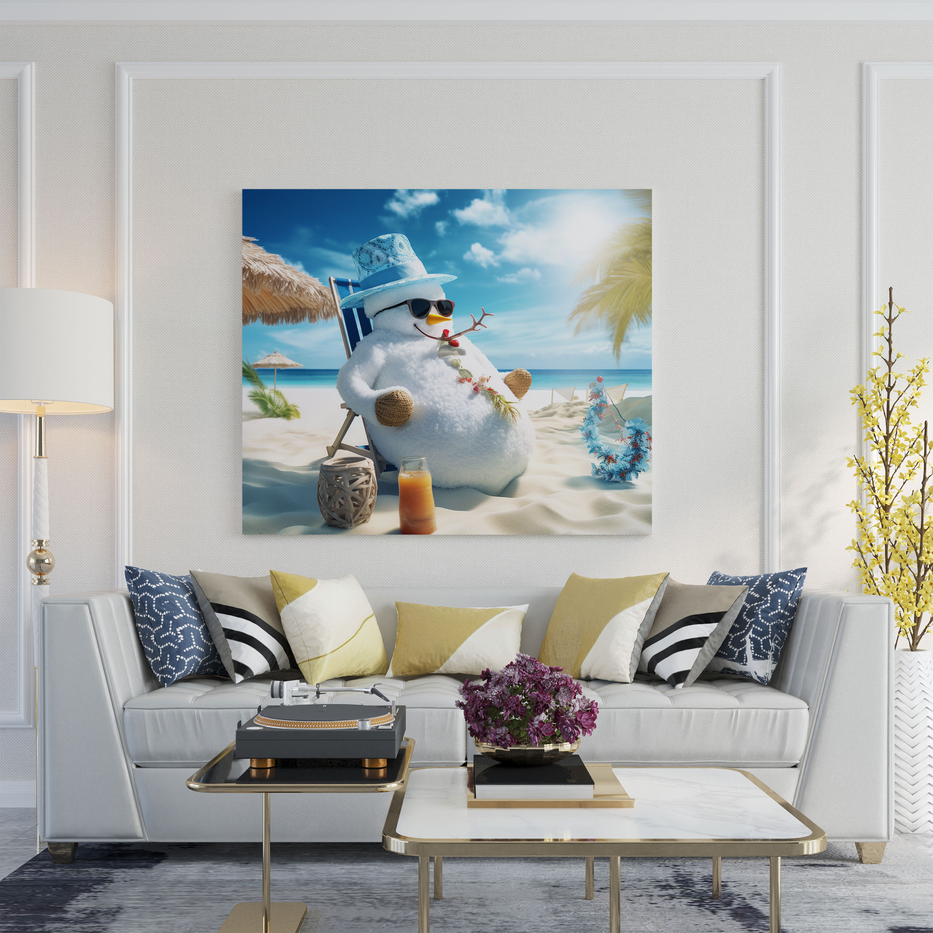 Snowman Beach Vibes Wall Art - Snowman, Snowman Art, Home Decoration, Wall Decoration