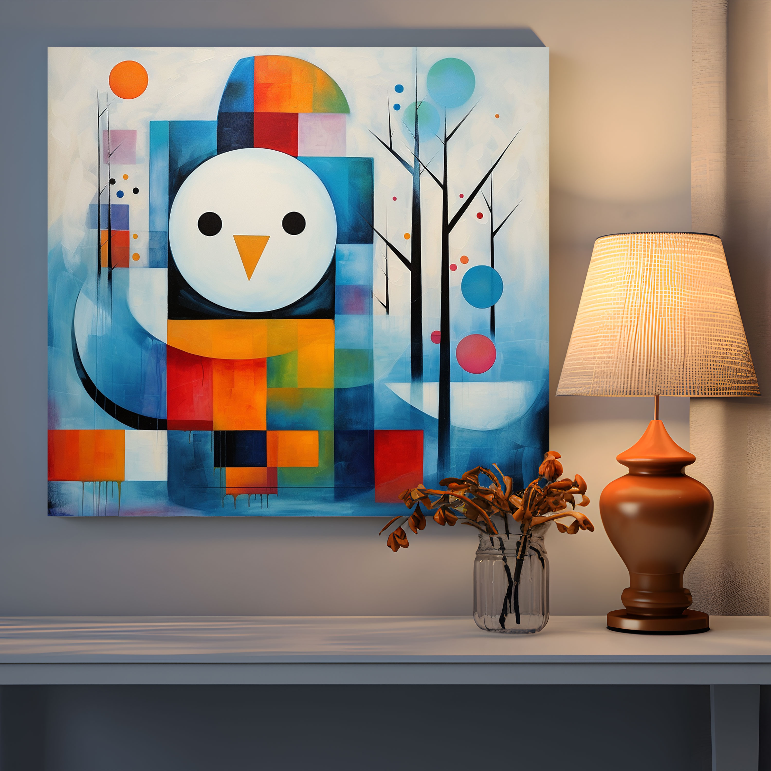 Snowman Canvas Print - Snowman, Modern Abstract Painting, Geometric Shapes, Canvas