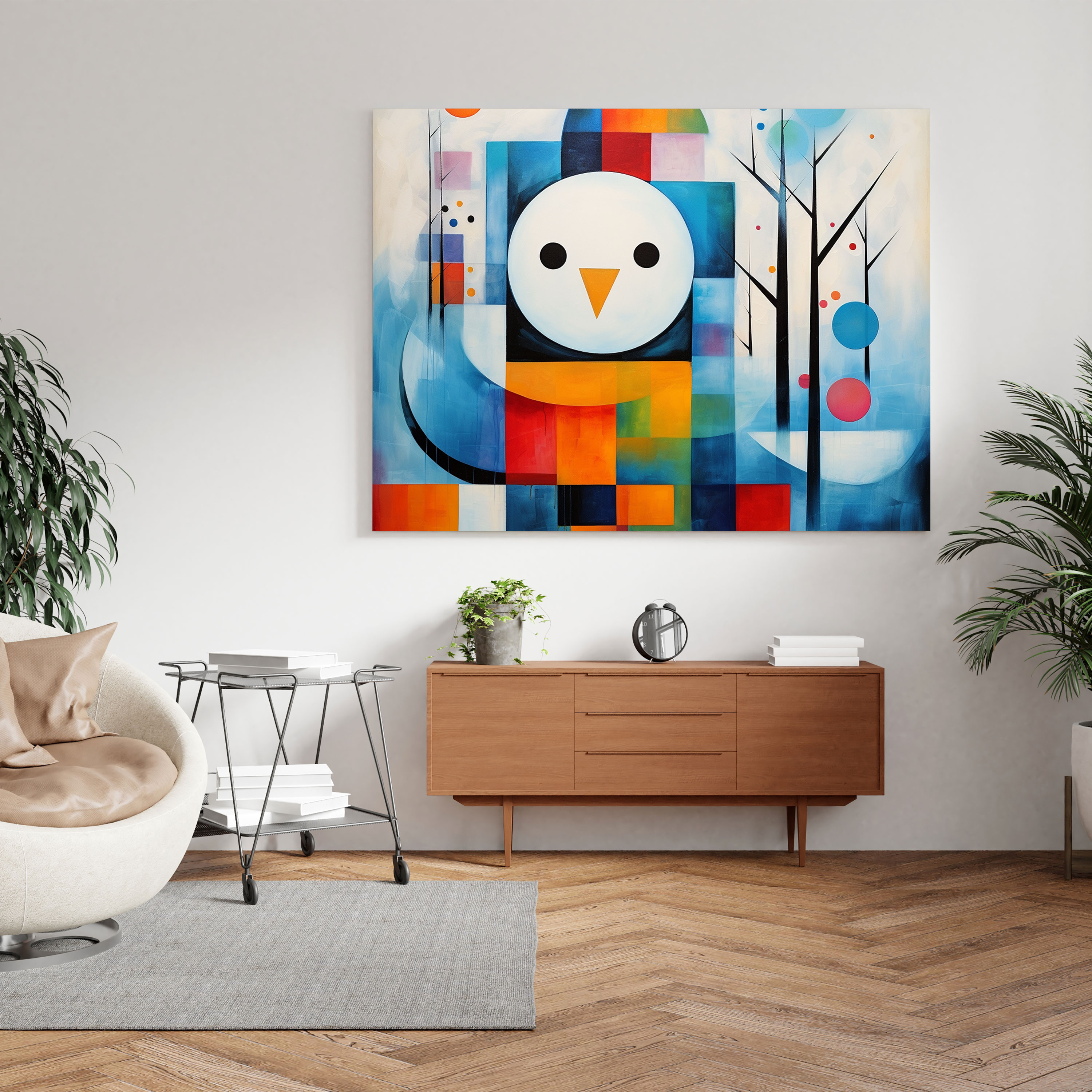 Snowman Canvas Print - Snowman, Modern Abstract Painting, Geometric Shapes, Canvas