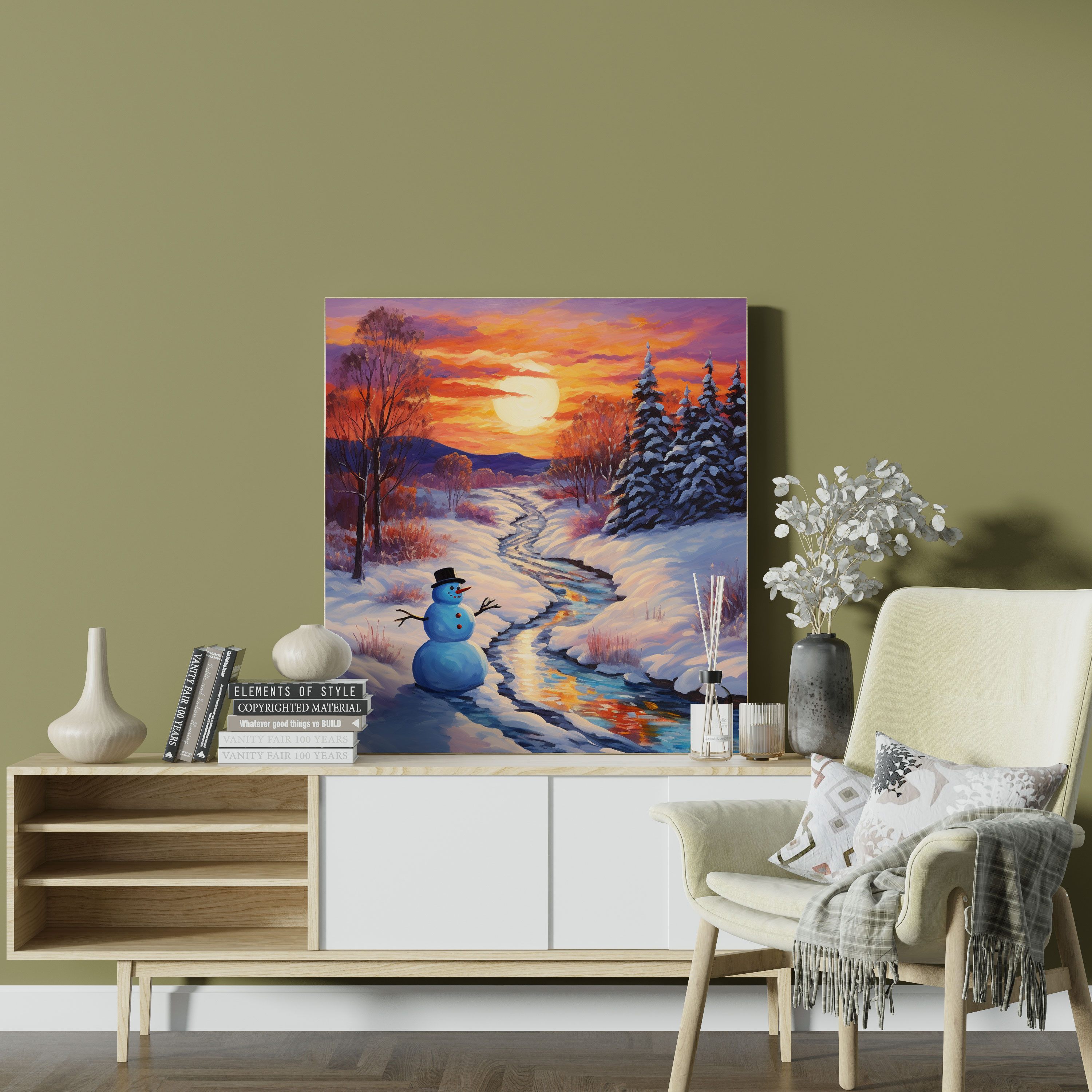 Snowman Wall Decoration - Snowman, Colorful Sunset, Canvas Wall Art, Wall Art