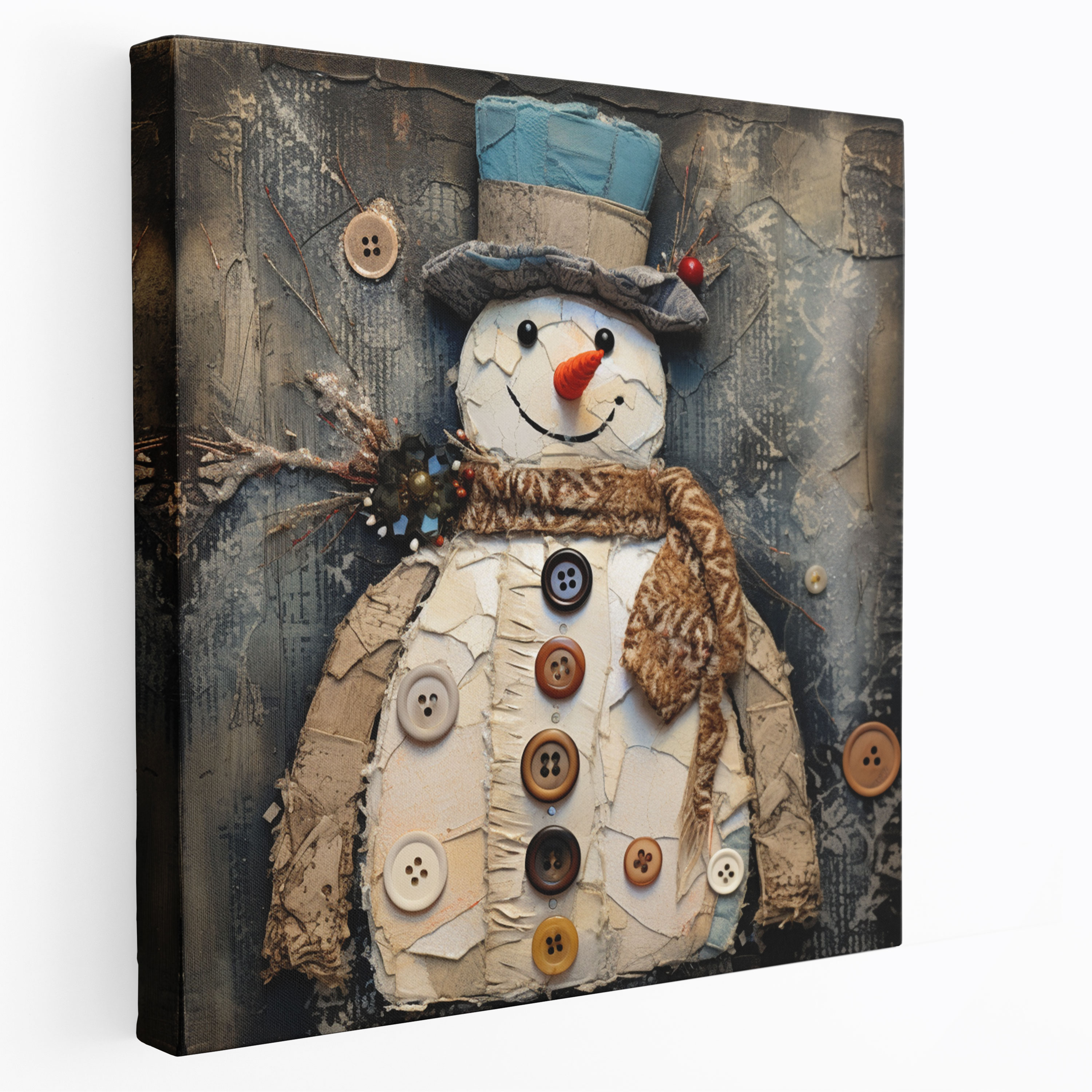 Fabric Snowman Wall Art - Snowman, Mixed Media Artwork, Snowman, Home Decoration
