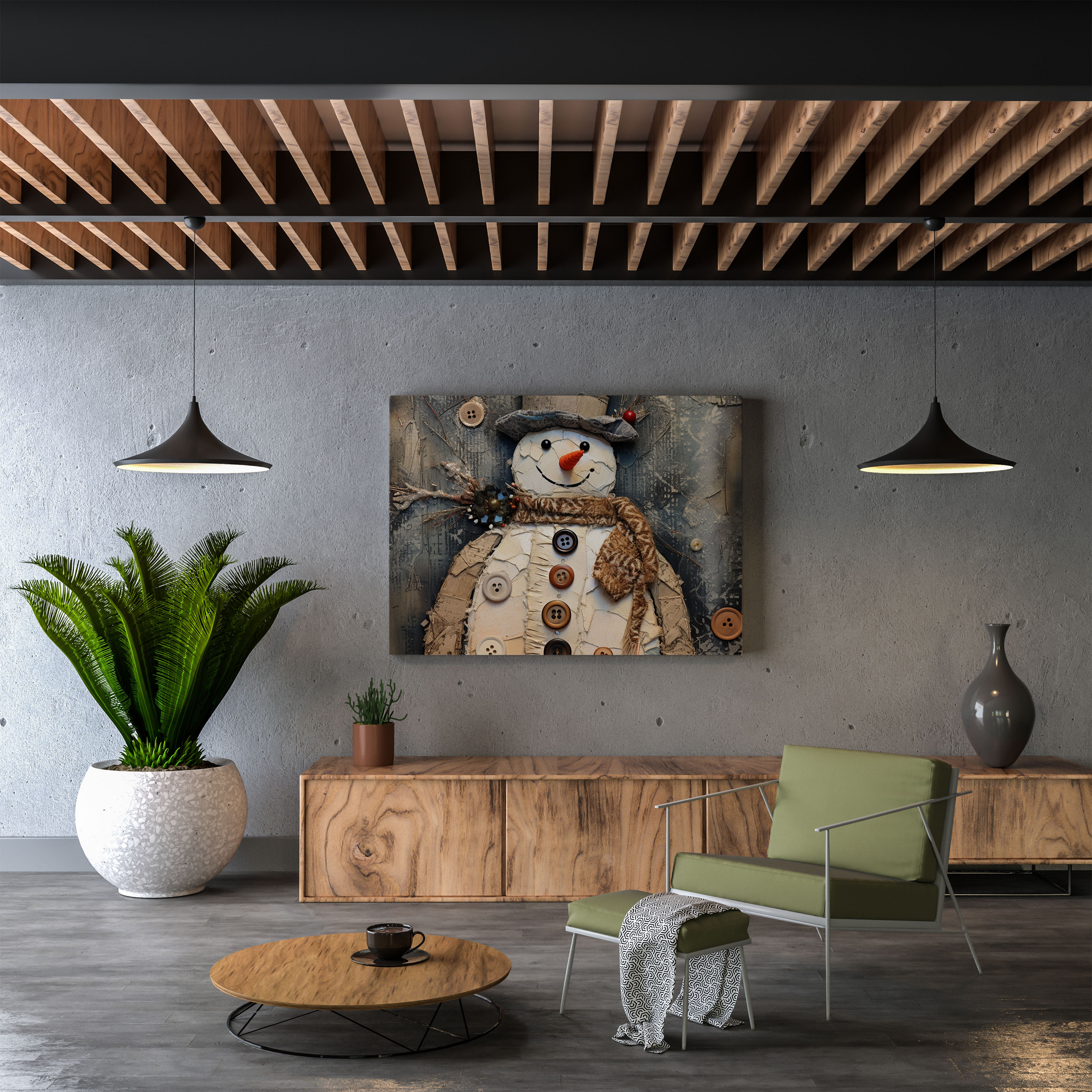 Fabric Snowman Wall Art - Snowman, Mixed Media Artwork, Snowman, Home Decoration