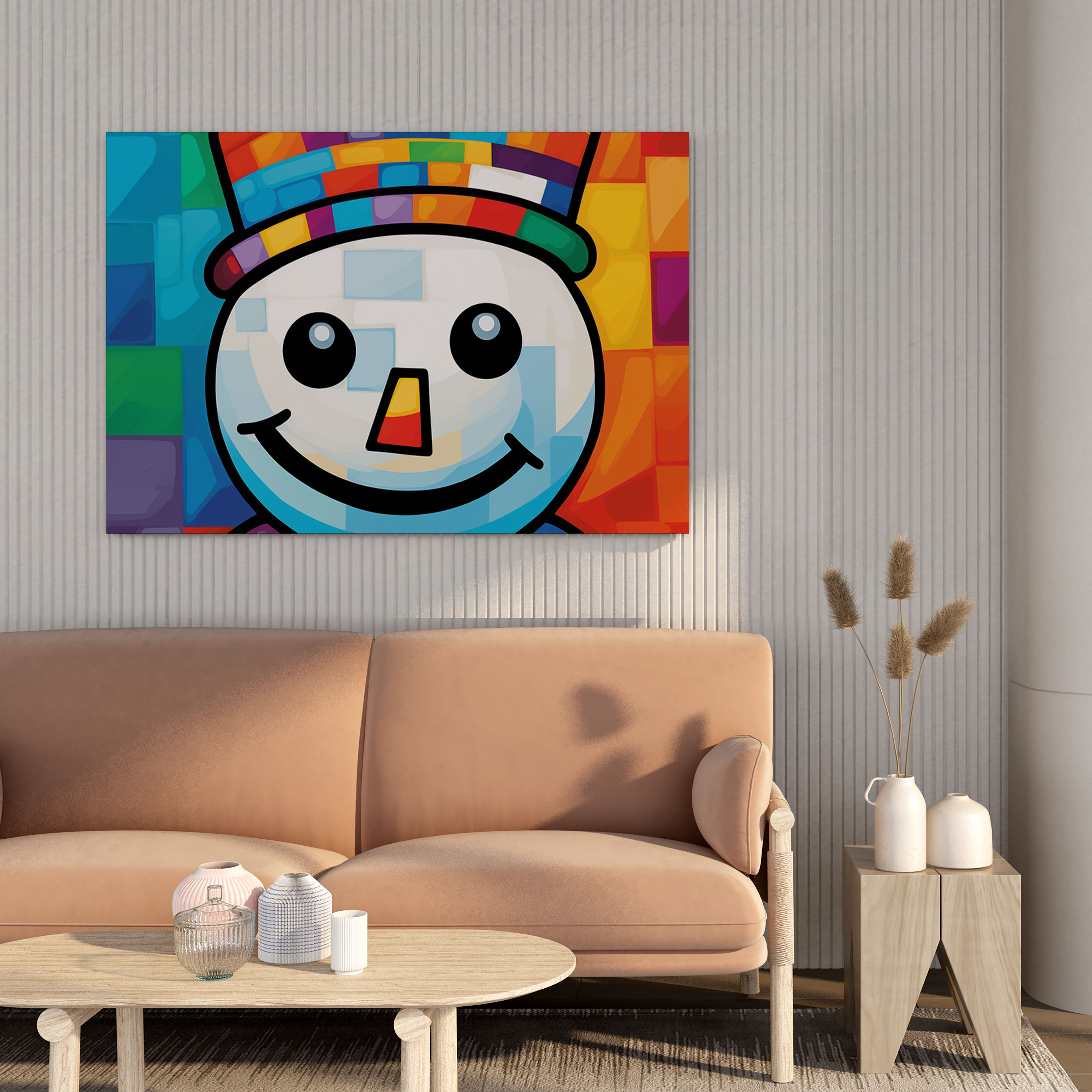 Kardan Adam Pop Art Kanvas Tablo - Renkli Arka Planıyla Ev Dekorasyonu için