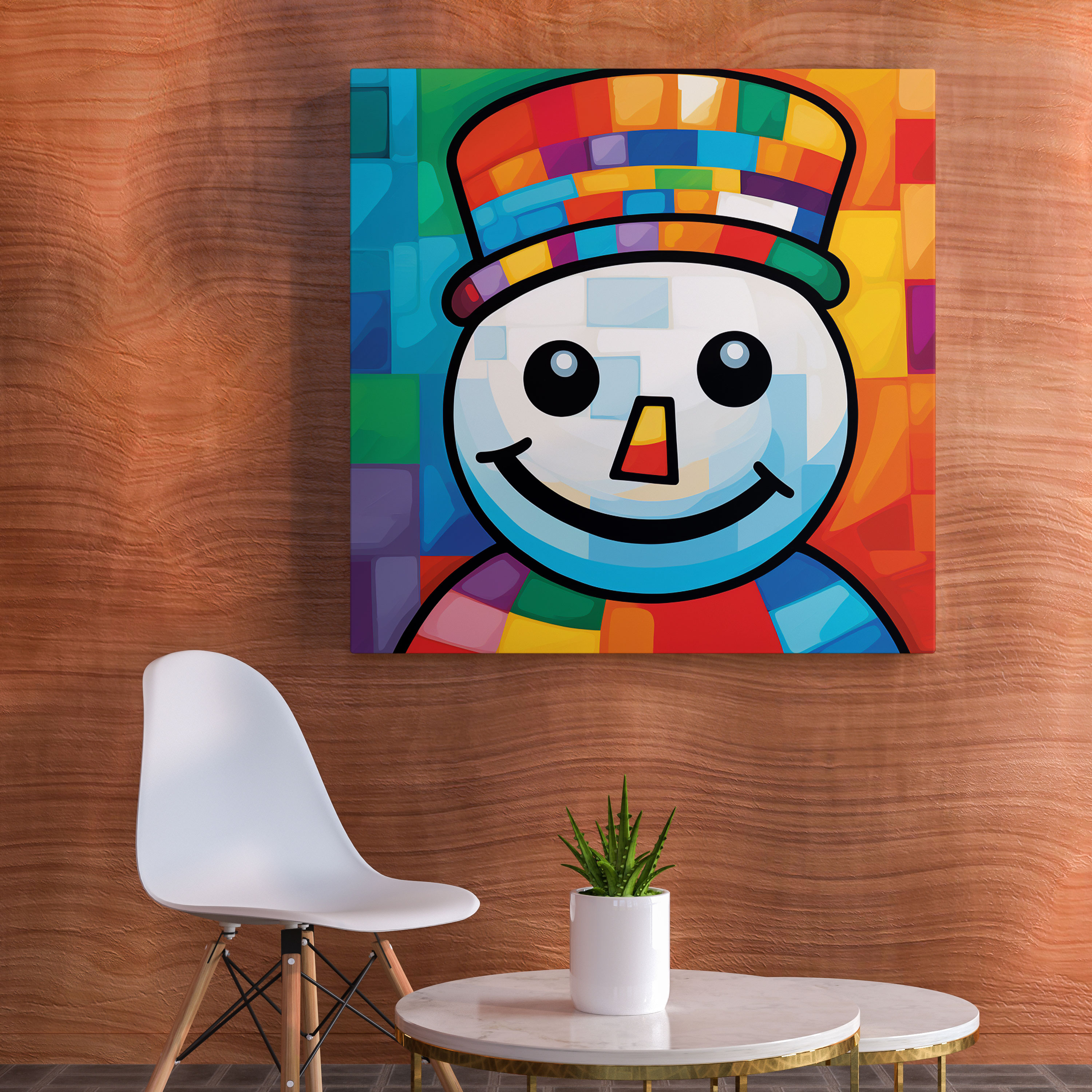 Kardan Adam Pop Art Kanvas Tablo - Renkli Arka Planıyla Ev Dekorasyonu için