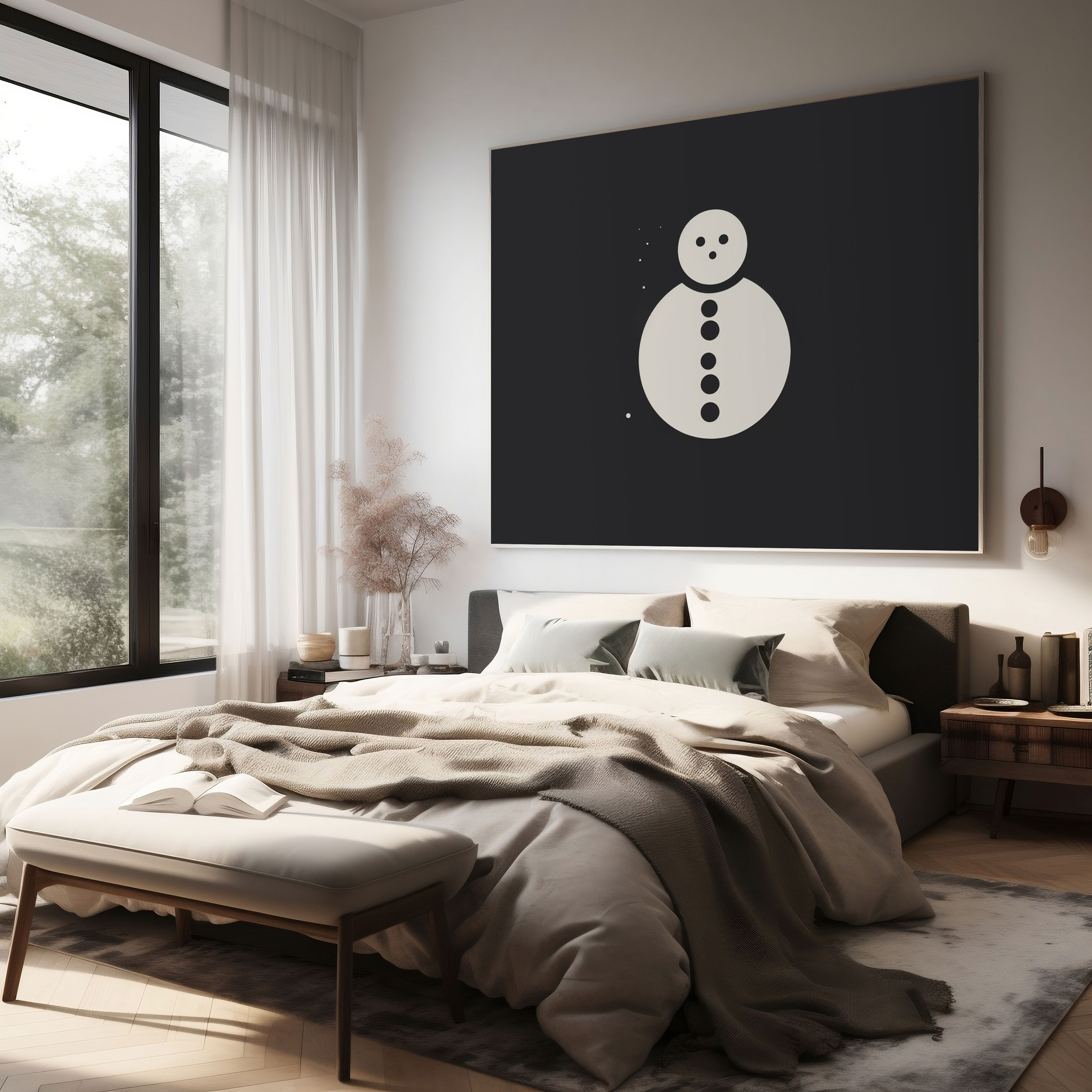 Minimal Snowman Wall Art - Snowman, Simple Elegant Silhouette, Wall Art, Canvas